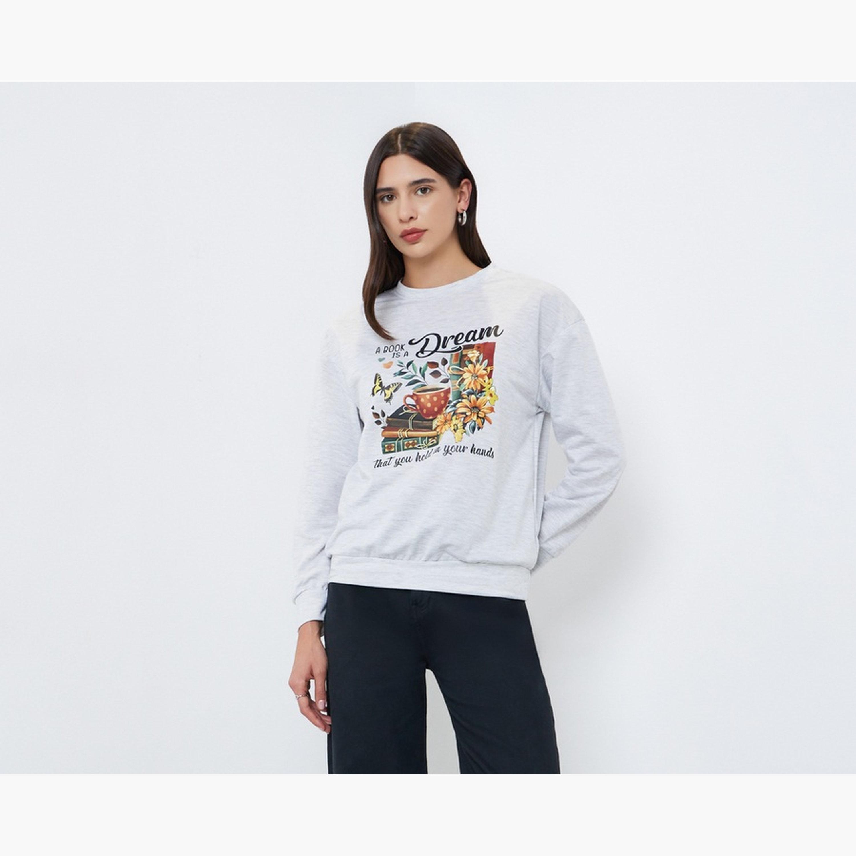 Take Two Bookworm Graphic Print Round Neck Long Sleeves Women's Sweatshirt-women-winterwear-hoodiesandsweatshirts-sweatshirts-image-1