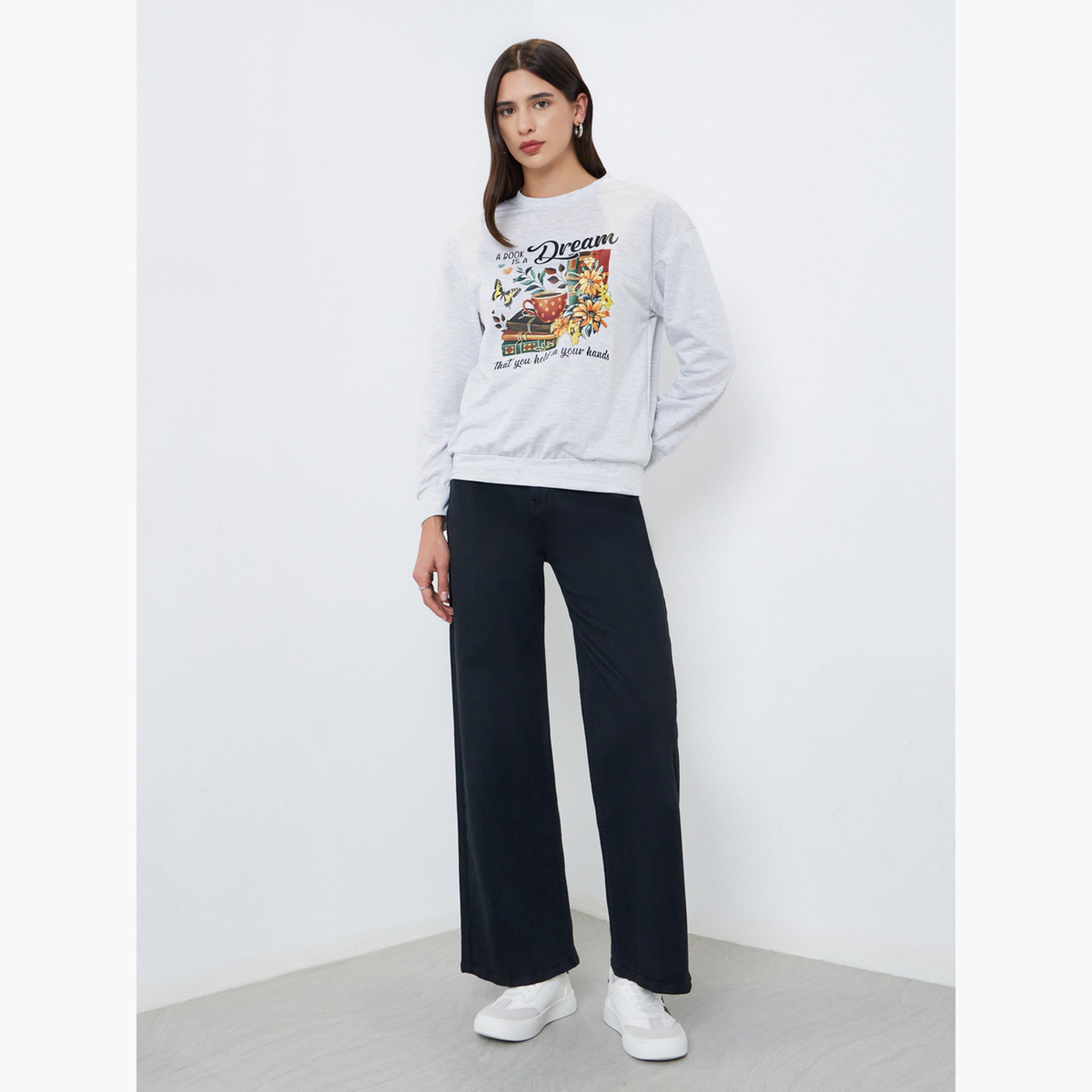 Take Two Bookworm Graphic Print Round Neck Long Sleeves Women's Sweatshirt-women-winterwear-hoodiesandsweatshirts-sweatshirts-image-2