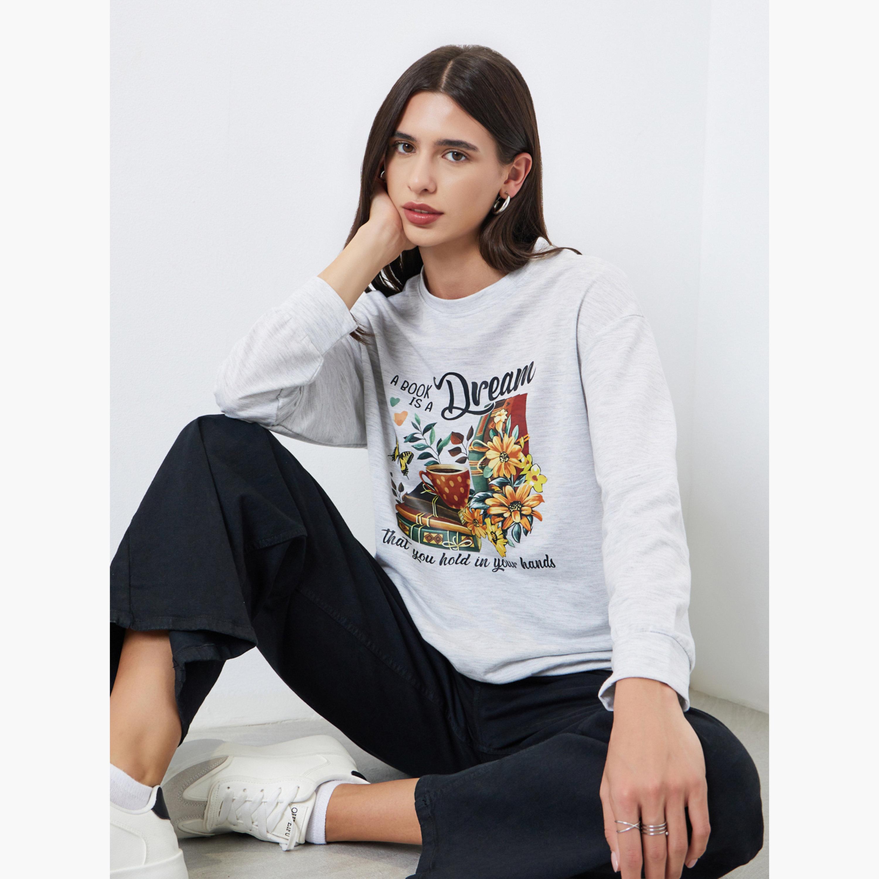 Take Two Bookworm Graphic Print Round Neck Long Sleeves Women's Sweatshirt-women-winterwear-hoodiesandsweatshirts-sweatshirts-image-3