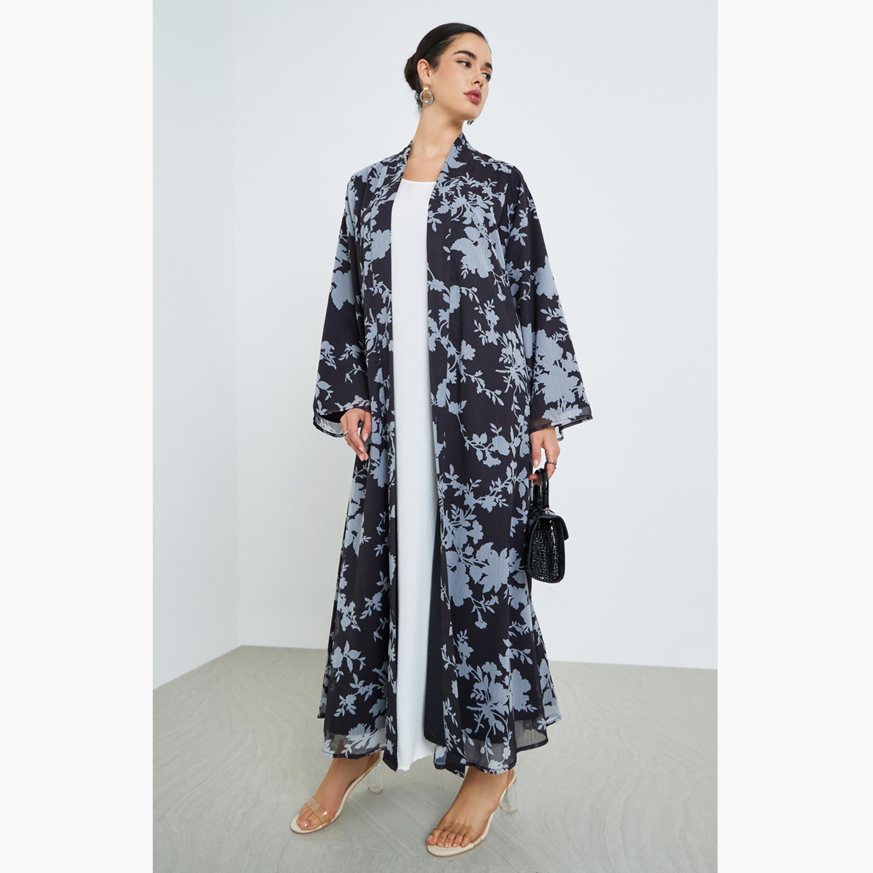 عباية شيفون بطبعة أزهار للنساء-women-arabicclothing-abayas-image-1