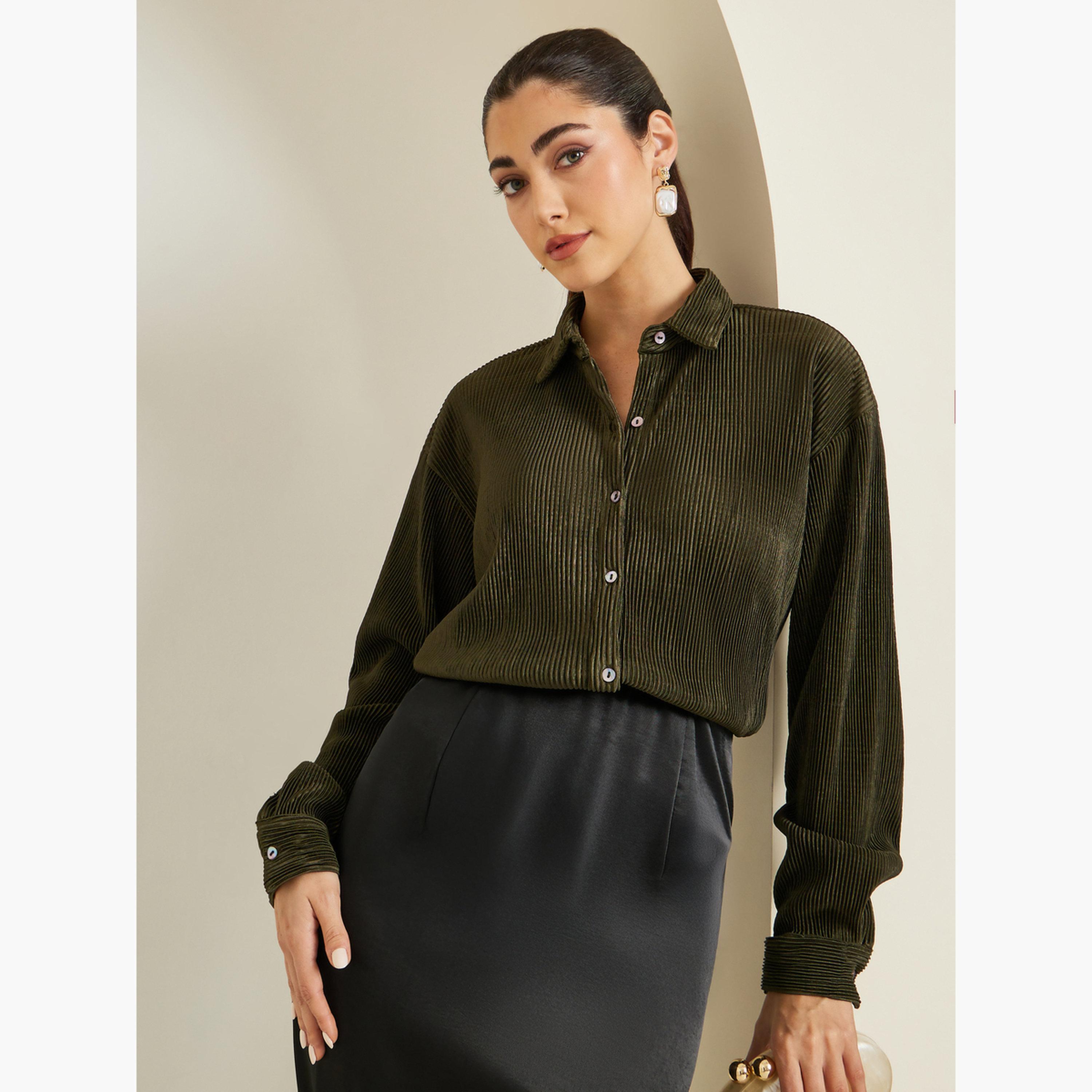 Styli Women Oversized Plisse Buttoned Shirt-women-clothing-shirtsandblouses-shirts-image-3