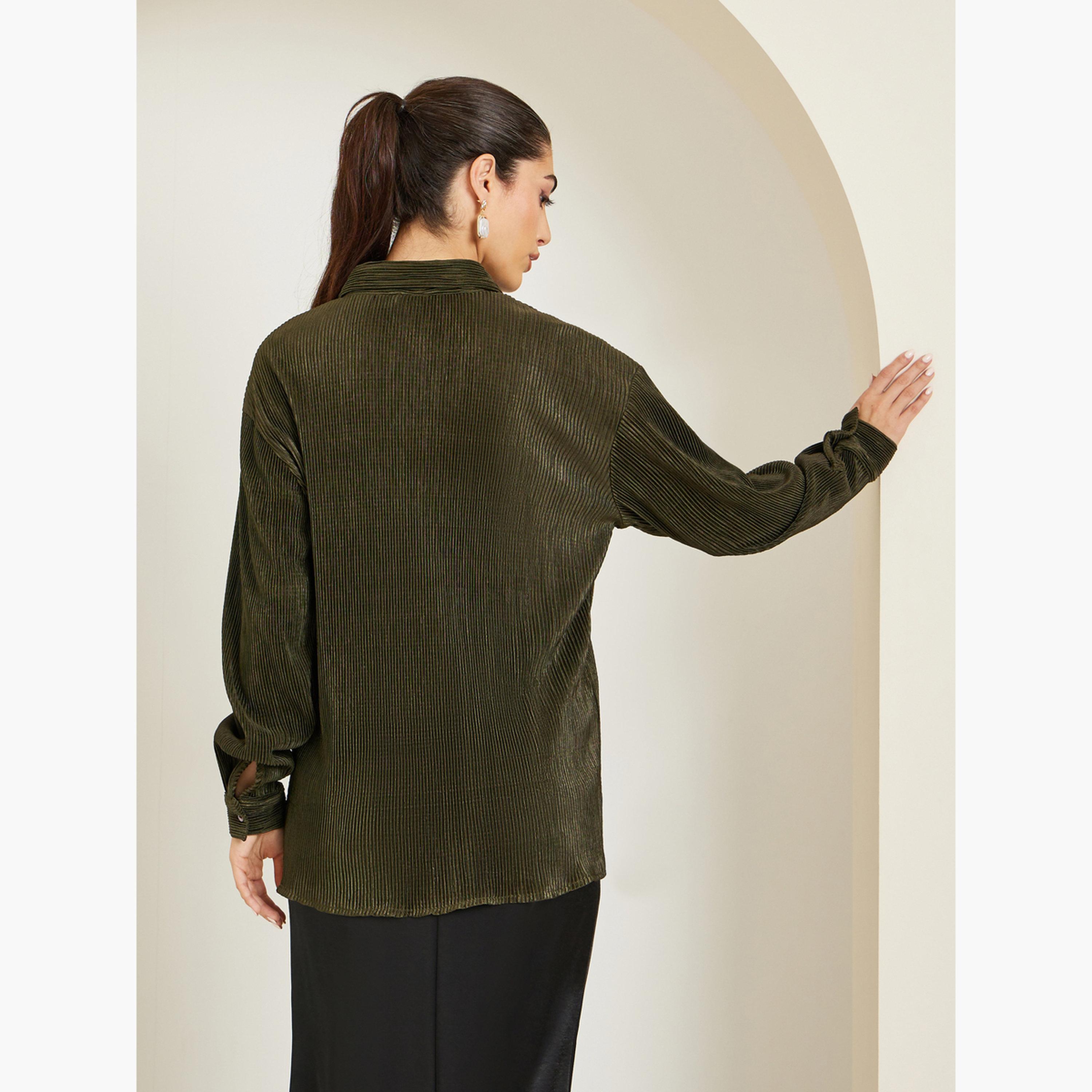 Styli Women Oversized Plisse Buttoned Shirt-women-clothing-shirtsandblouses-shirts-image-5