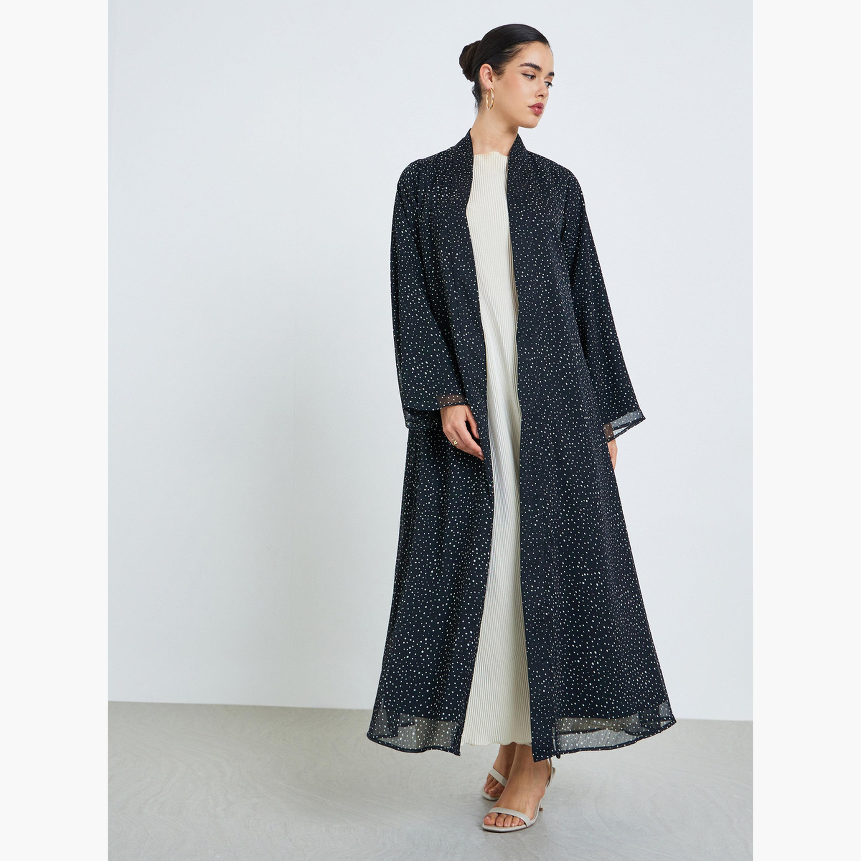 Styli Women Black Polka Dot Chiffon Abaya-women-arabicclothing-abayas-image-2
