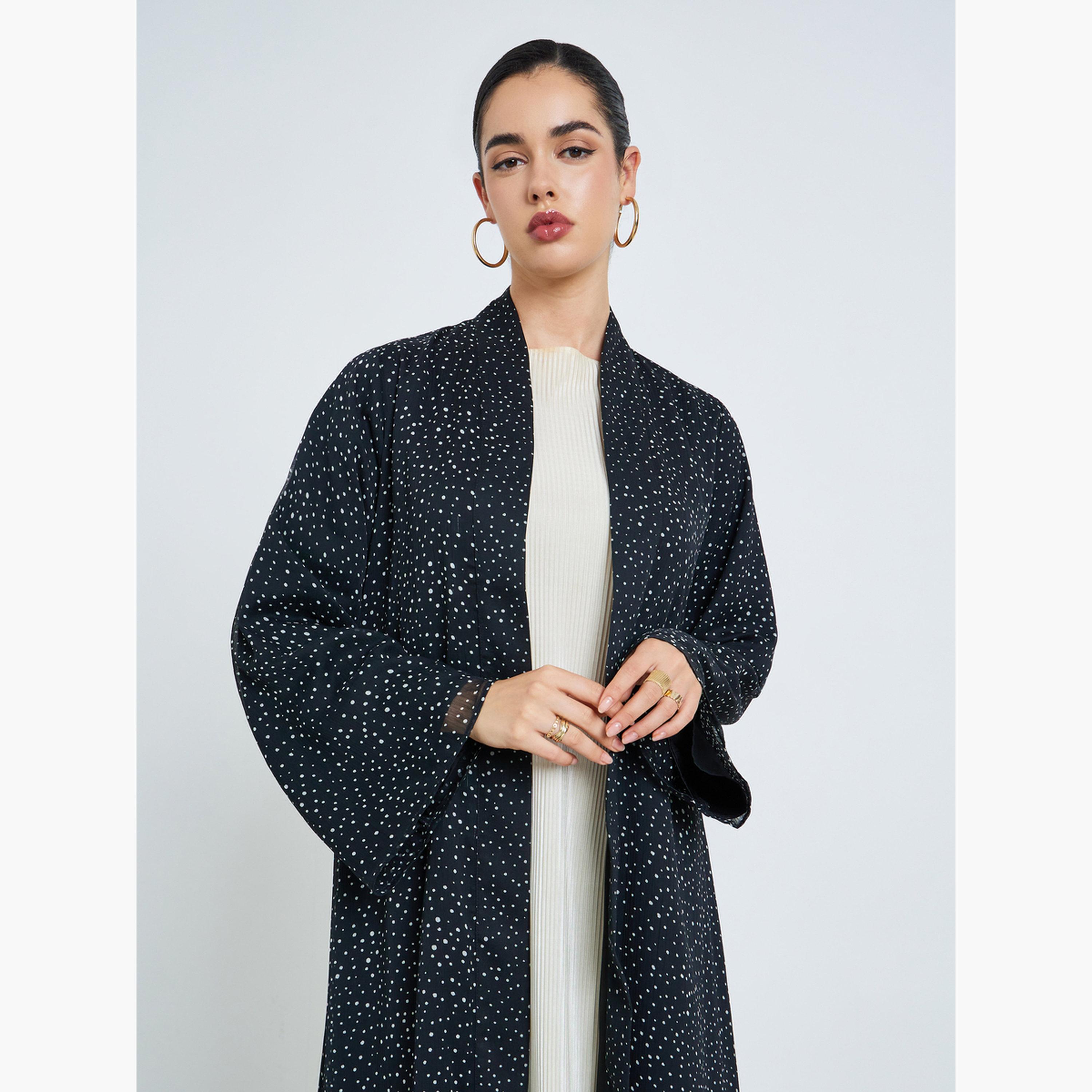 Styli Women Black Polka Dot Chiffon Abaya-women-arabicclothing-abayas-image-4