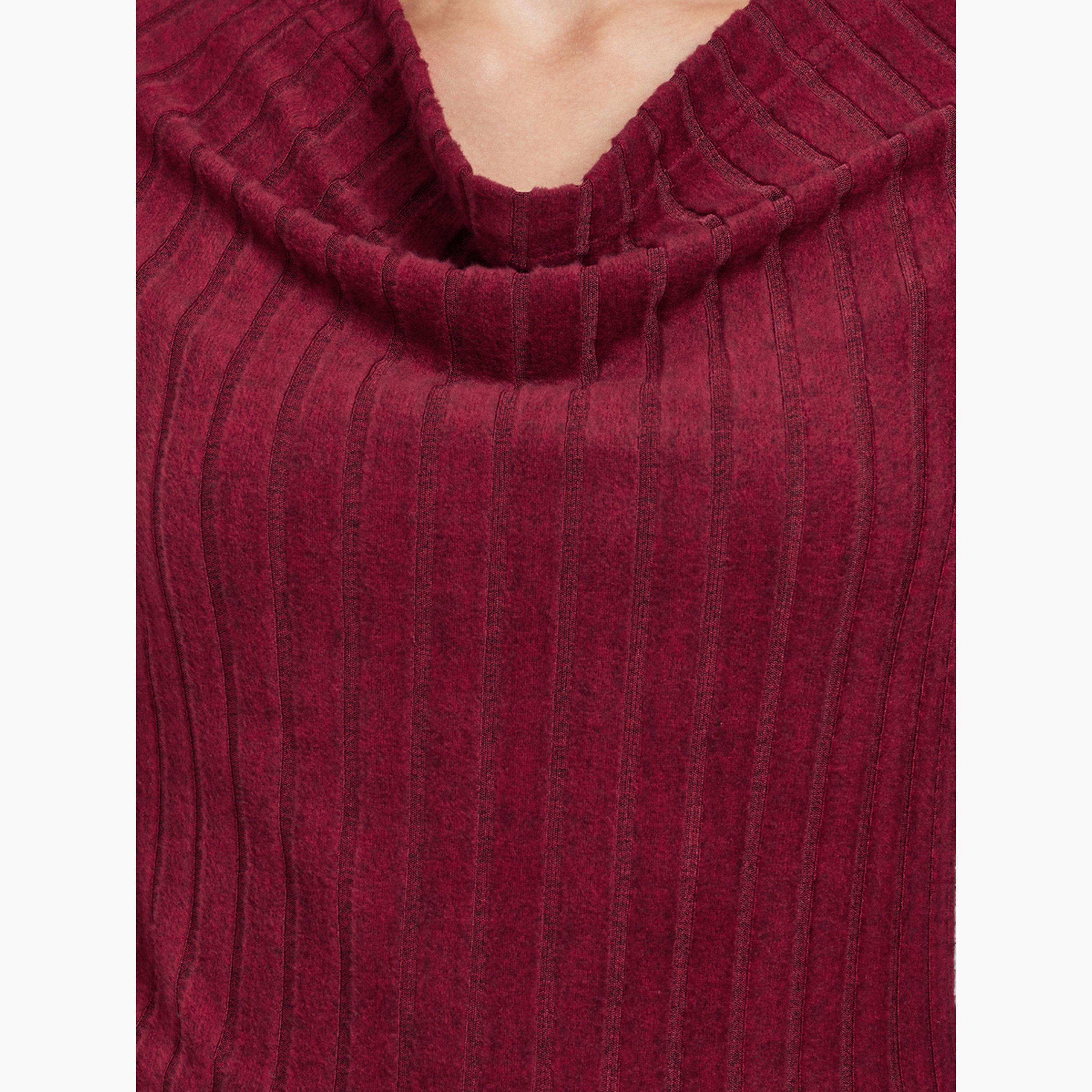 Styli Women Red Knitted Cowl Neck Long Sleeve T-Shirt-women-clothing-tshirts-image-3