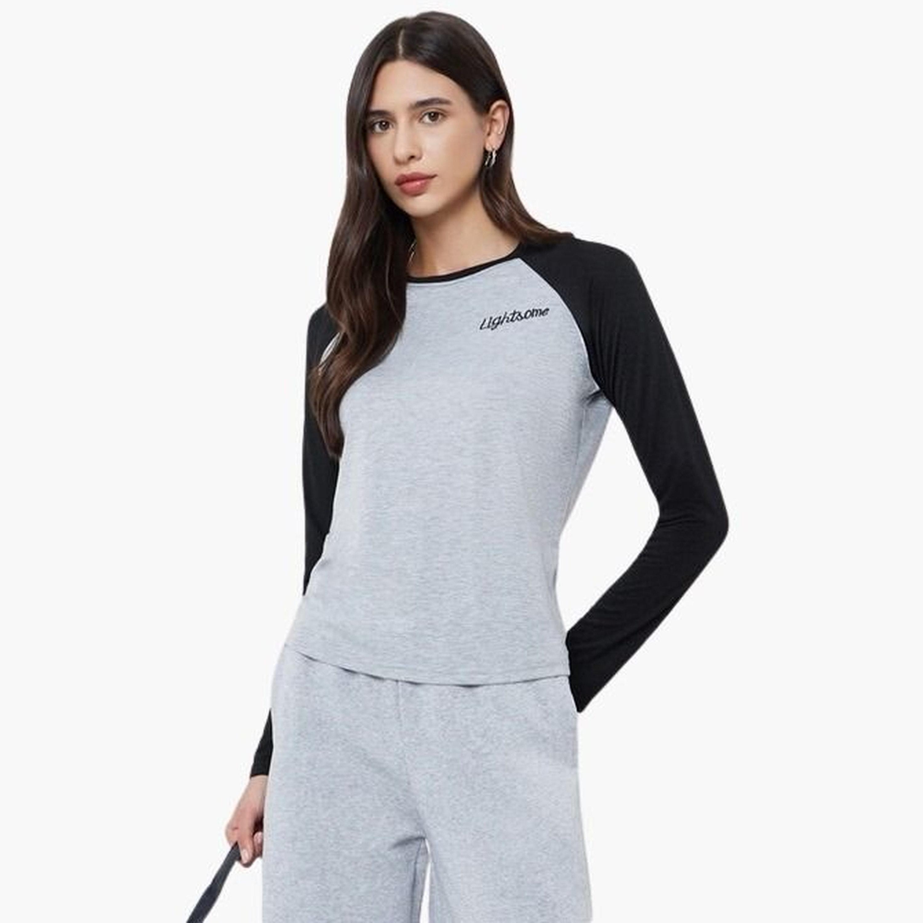 Styli Women Colorblock Raglan Sleeves T-Shirt with Embroidered Detail-women-clothing-tshirts-image-1