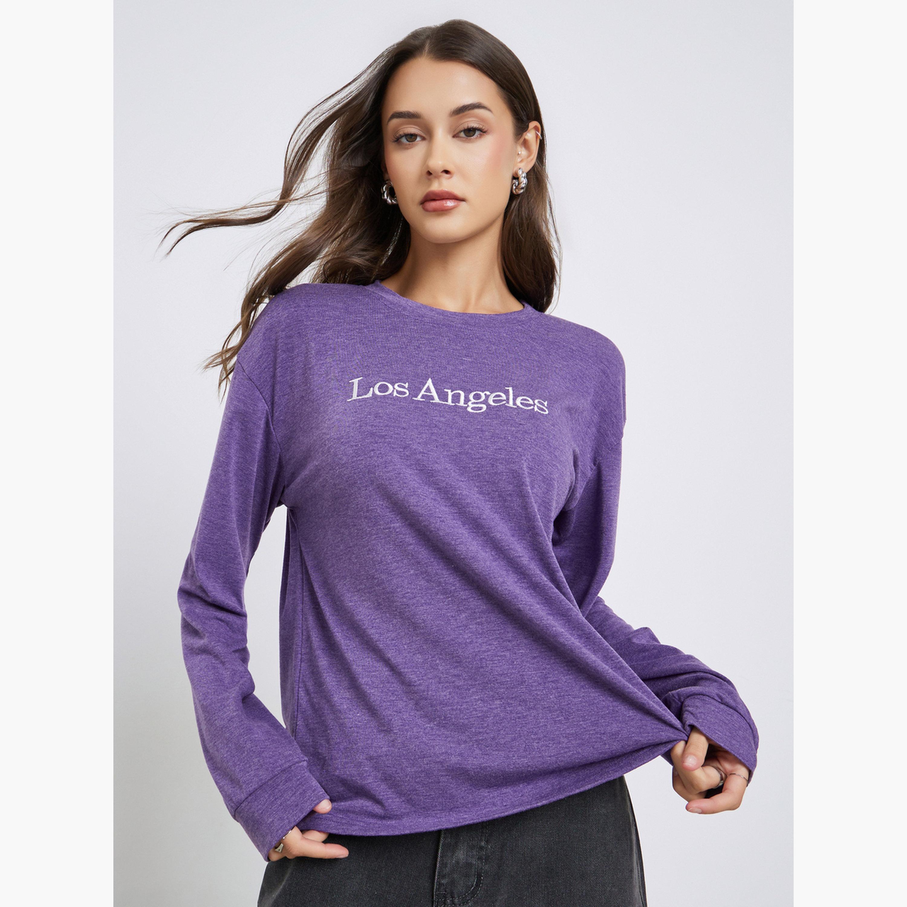 Styli Women Los Angeles Embroidered Long Sleeve T-Shirt-women-clothing-tshirts-image-1