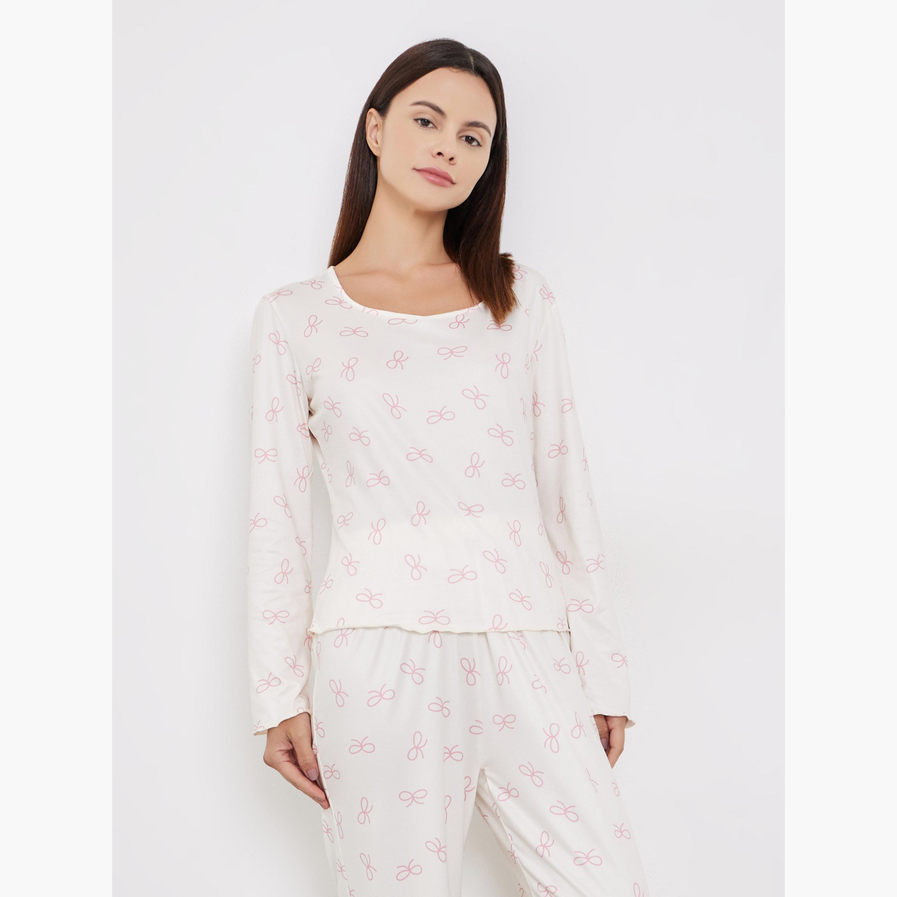 Styli Women Bow Print T-Shirt and Long Pyjama Set-women-clothing-nightwear-pyjamas-longsets-image-2