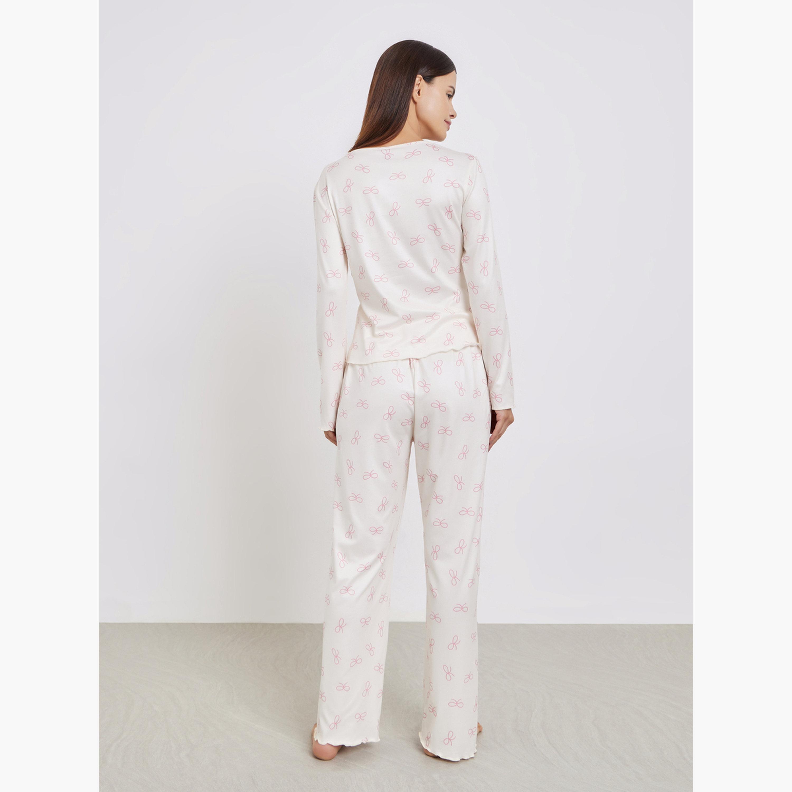 Styli Women Bow Print T-Shirt and Long Pyjama Set-women-clothing-nightwear-pyjamas-longsets-image-3