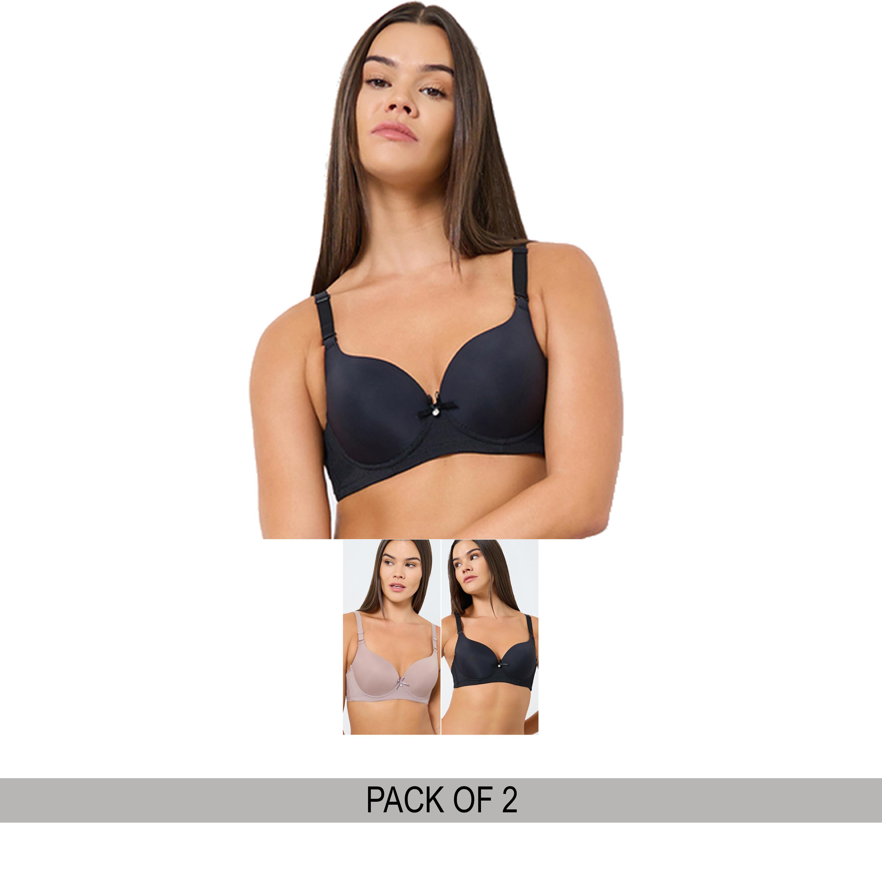 ستايلي - حمالة صدر مبطنة سلكية سادة مع حافة معدنية - قطعتين-women-clothing-lingerie-bras-image-1