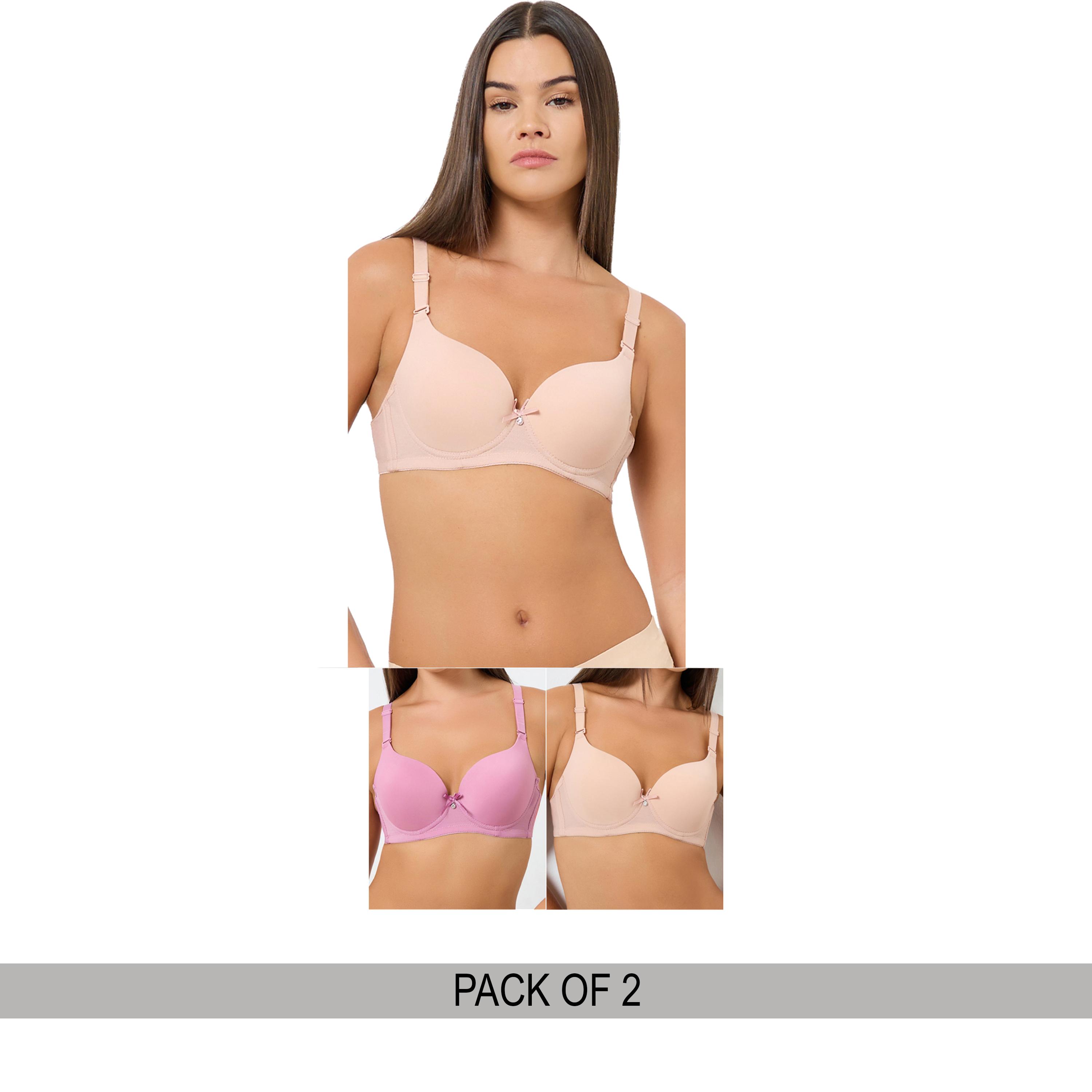 ستايلي - حمالة صدر مبطنة سلكية سادة مع حافة معدنية - قطعتين-women-clothing-lingerie-bras-image-1