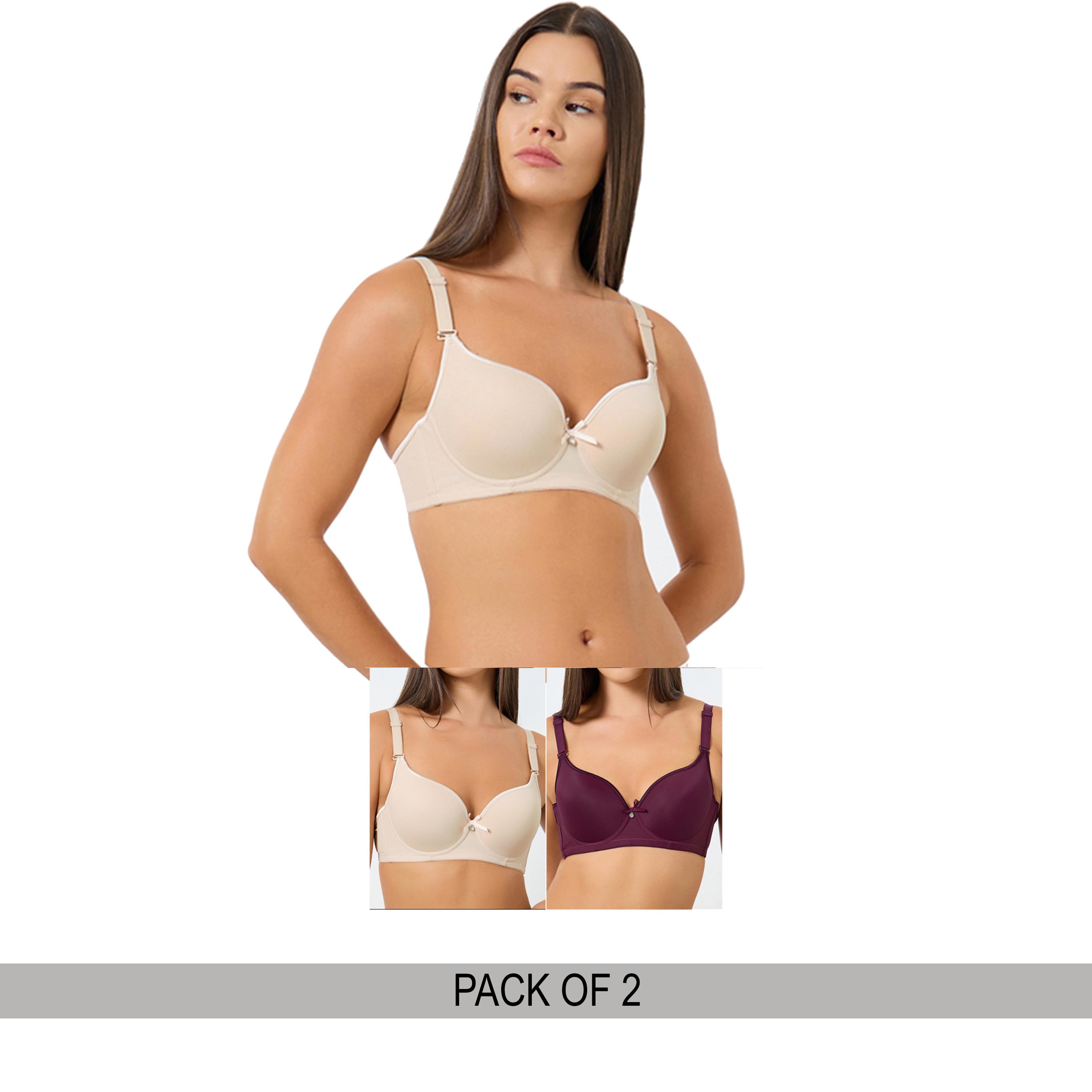 Styli Pack of 2 - Padded Wired Solid Balconette Bra with Piping Cup-women-clothing-lingerie-bras-image-1