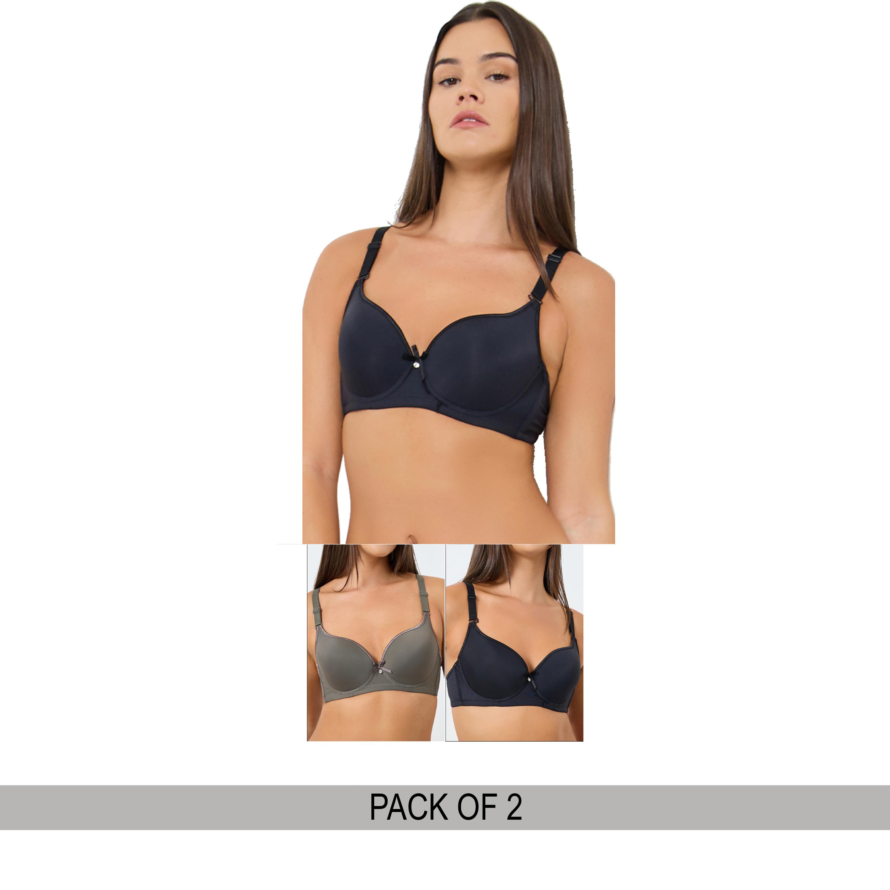 ستايلي - حمالة صدر مبطنة سلكية سادة مع كوب مزخرف - قطعتين-women-clothing-lingerie-bras-image-1