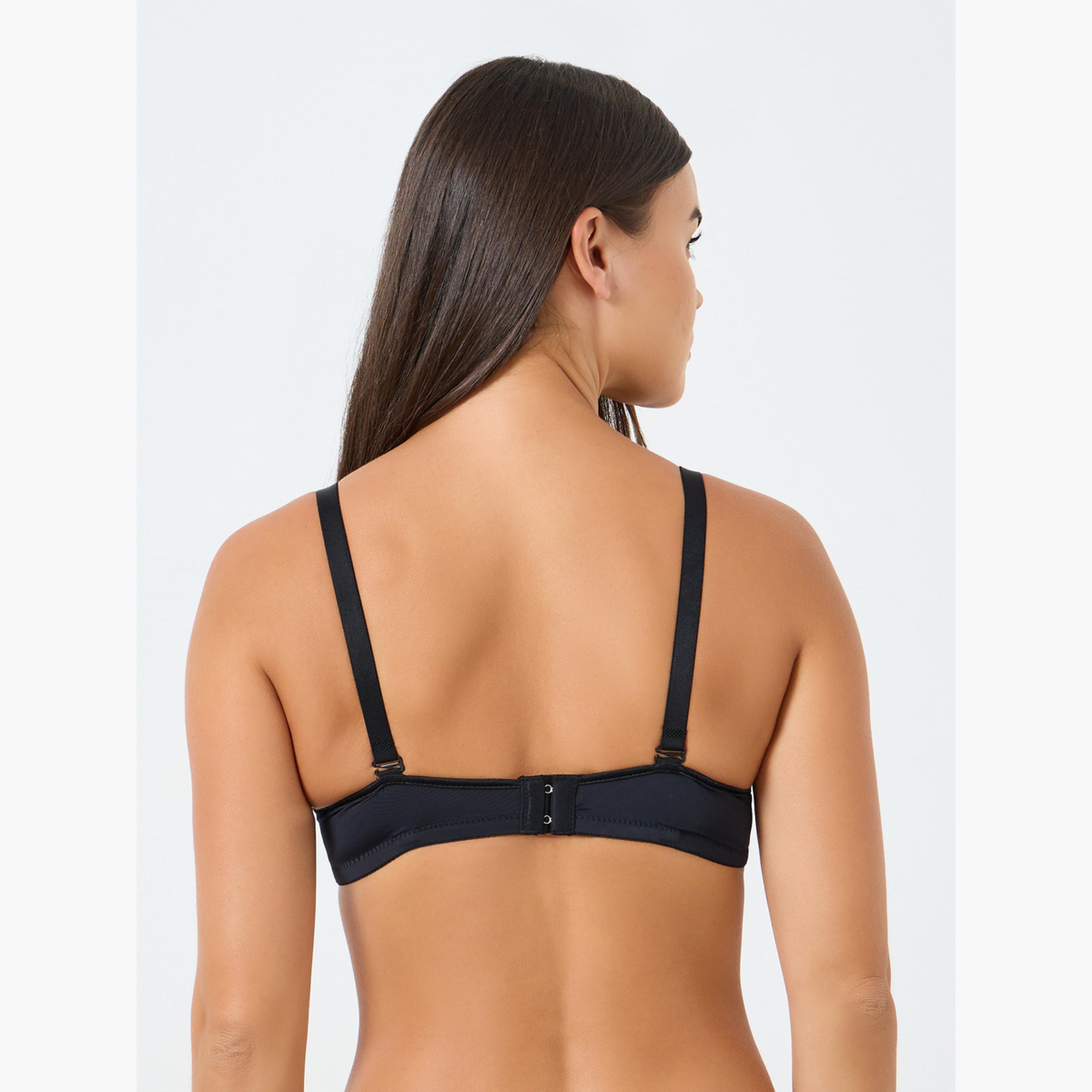 ستايلي - حمالة صدر مبطنة سلكية سادة مع كوب مزخرف - قطعتين-women-clothing-lingerie-bras-image-4