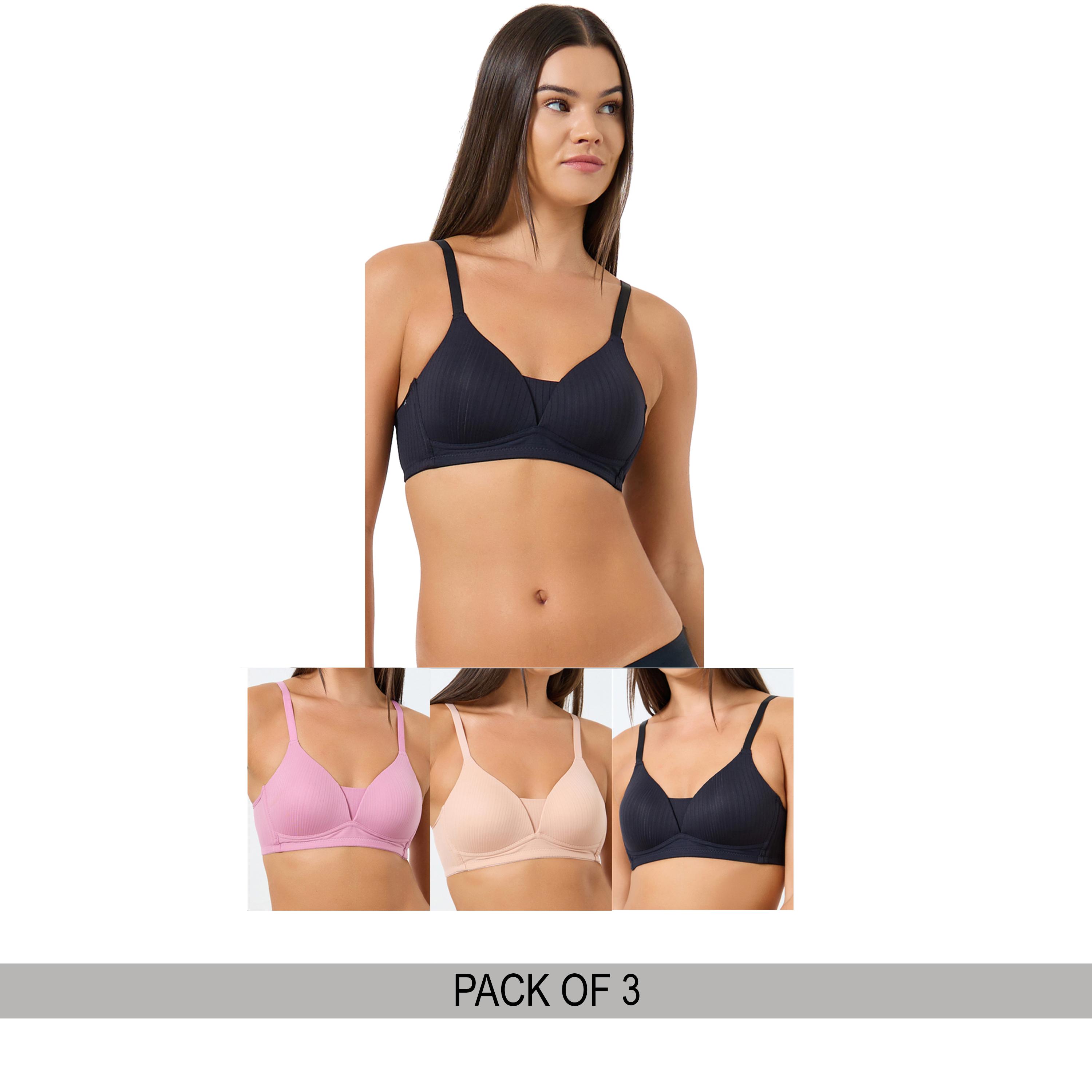 Styli Pack of 3 - Padded Non Wired Ribbed T-Shirt Bra-women-clothing-lingerie-bras-image-1