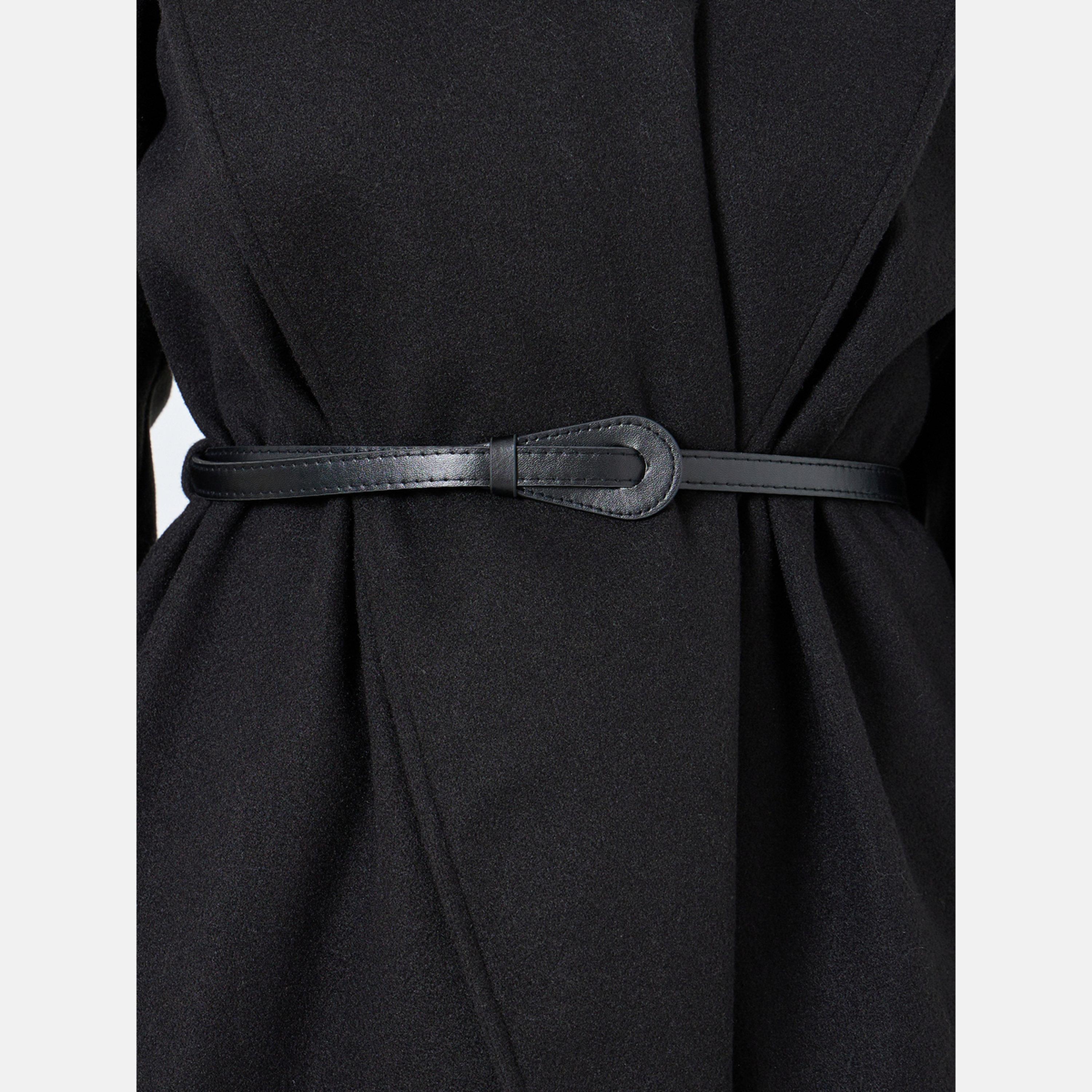 Take Two Black Solid Wool Like Shawl Collar Long Sleeve Women's Belted Wrap Coat-women-winterwear-cardigansandjumpers-cardigans-image-4