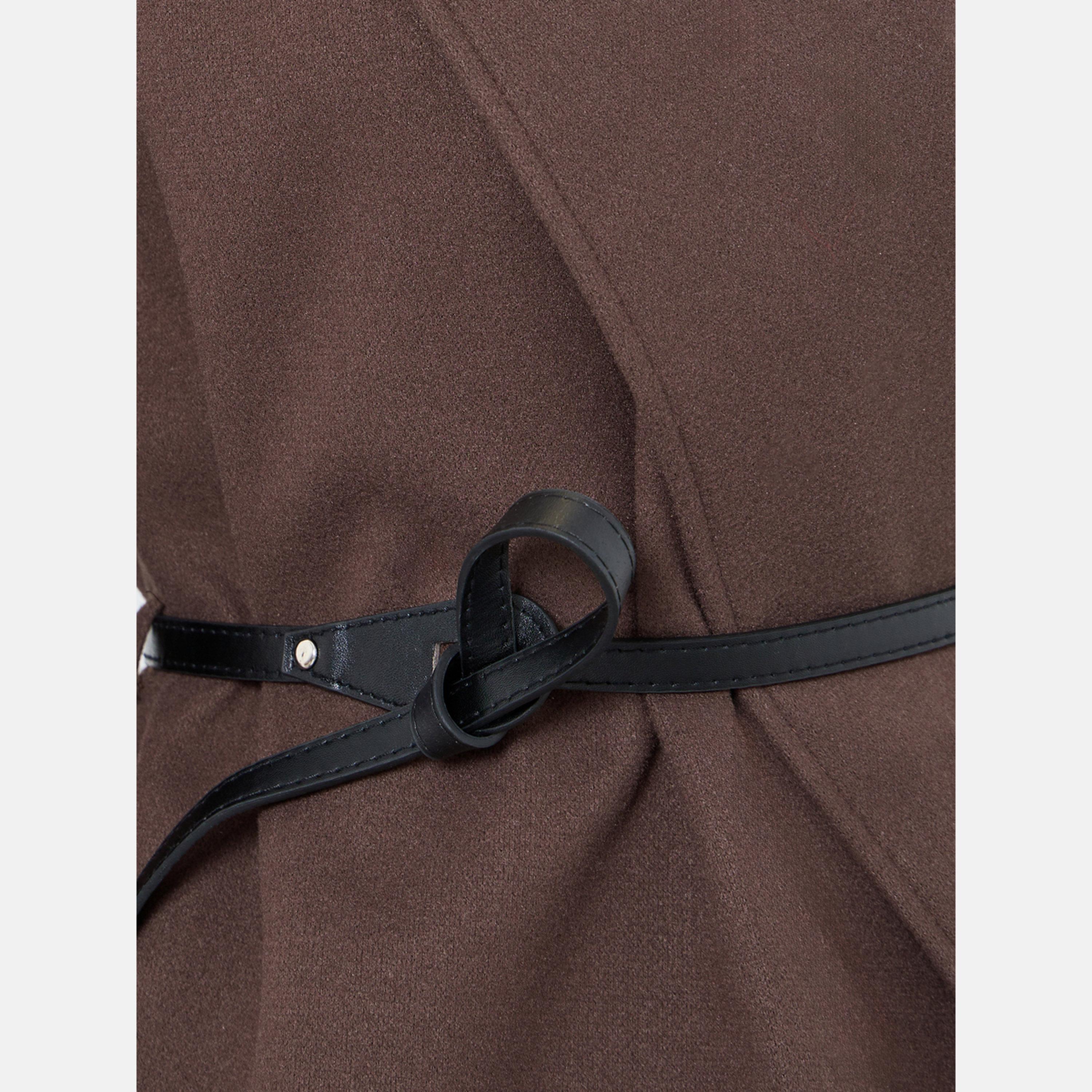 تيك تو - معطف لفّ نسائي لون بني سادة تصميم صوف ياقة شال وأكمام طويلة مع حزام-women-winterwear-cardigansandjumpers-cardigans-image-4