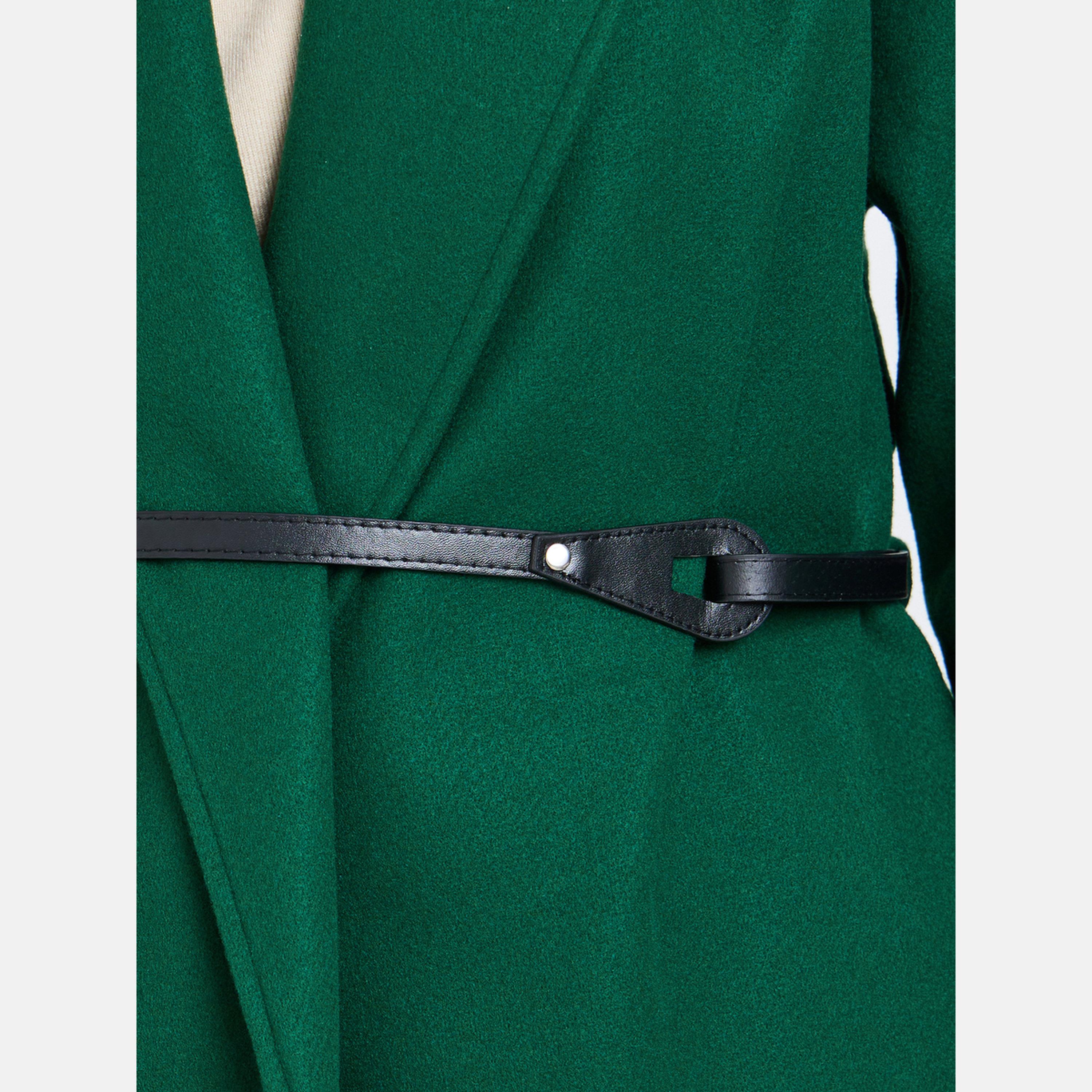تيك تو - معطف نسائي طويل الأكمام بياقة شال من الصوف بلون أخضر داكن مع حزام-women-winterwear-cardigansandjumpers-cardigans-image-3