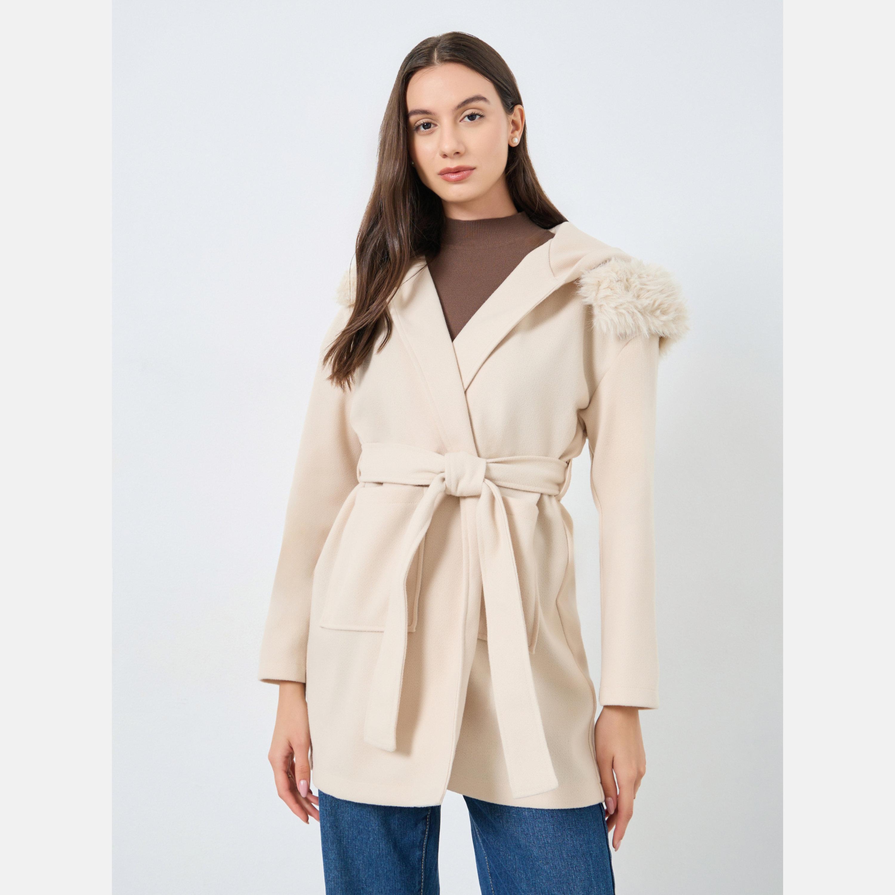 Take Two Solid Hooded Neck Long Sleeves Women's Tie Belt Coat-women-winterwear-cardigansandjumpers-cardigans-image-1