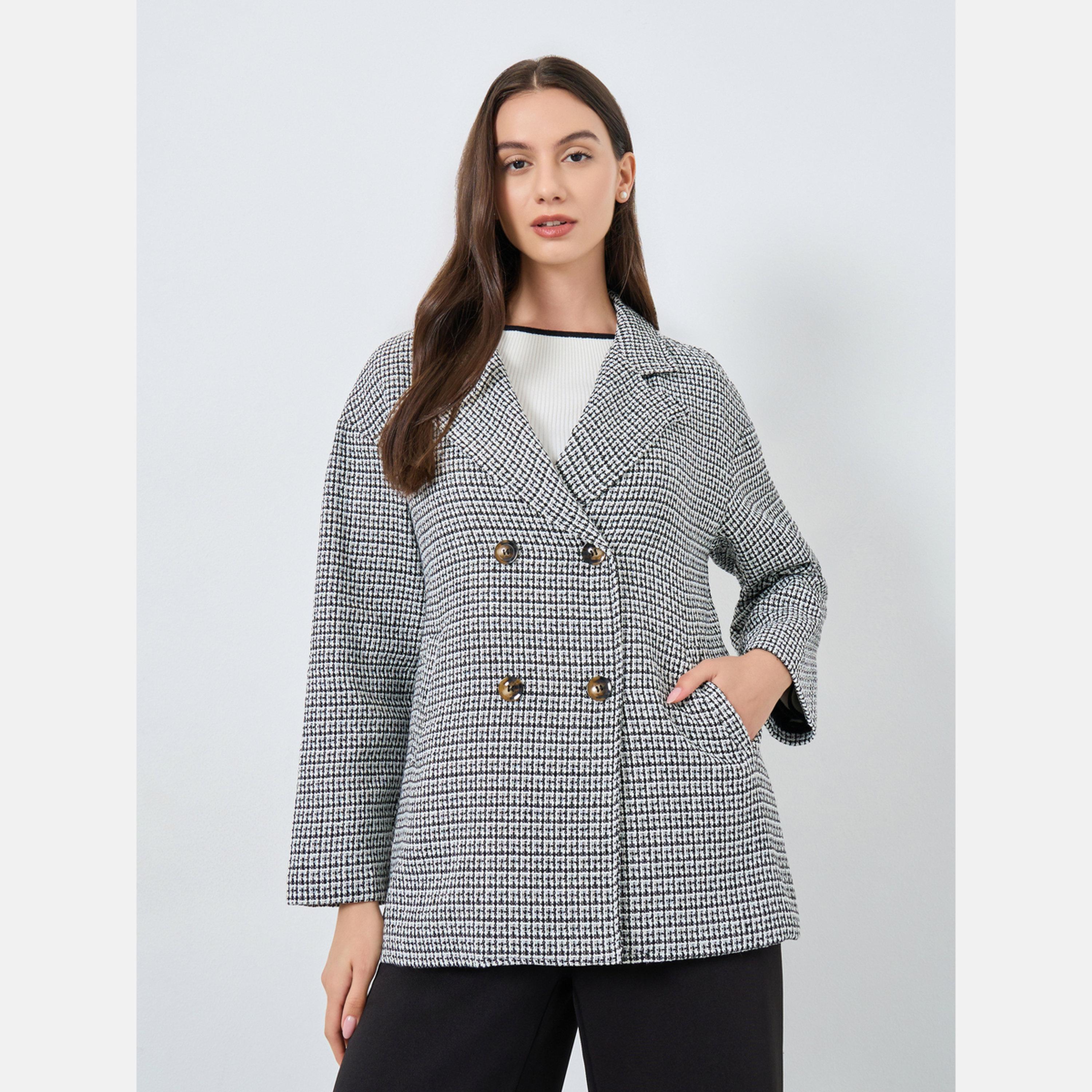 Take Two Houndstooth Print Collared Long Sleeves Women's Double-Breasted Blazer-women-clothing-coatsandjackets-blazers-image-3