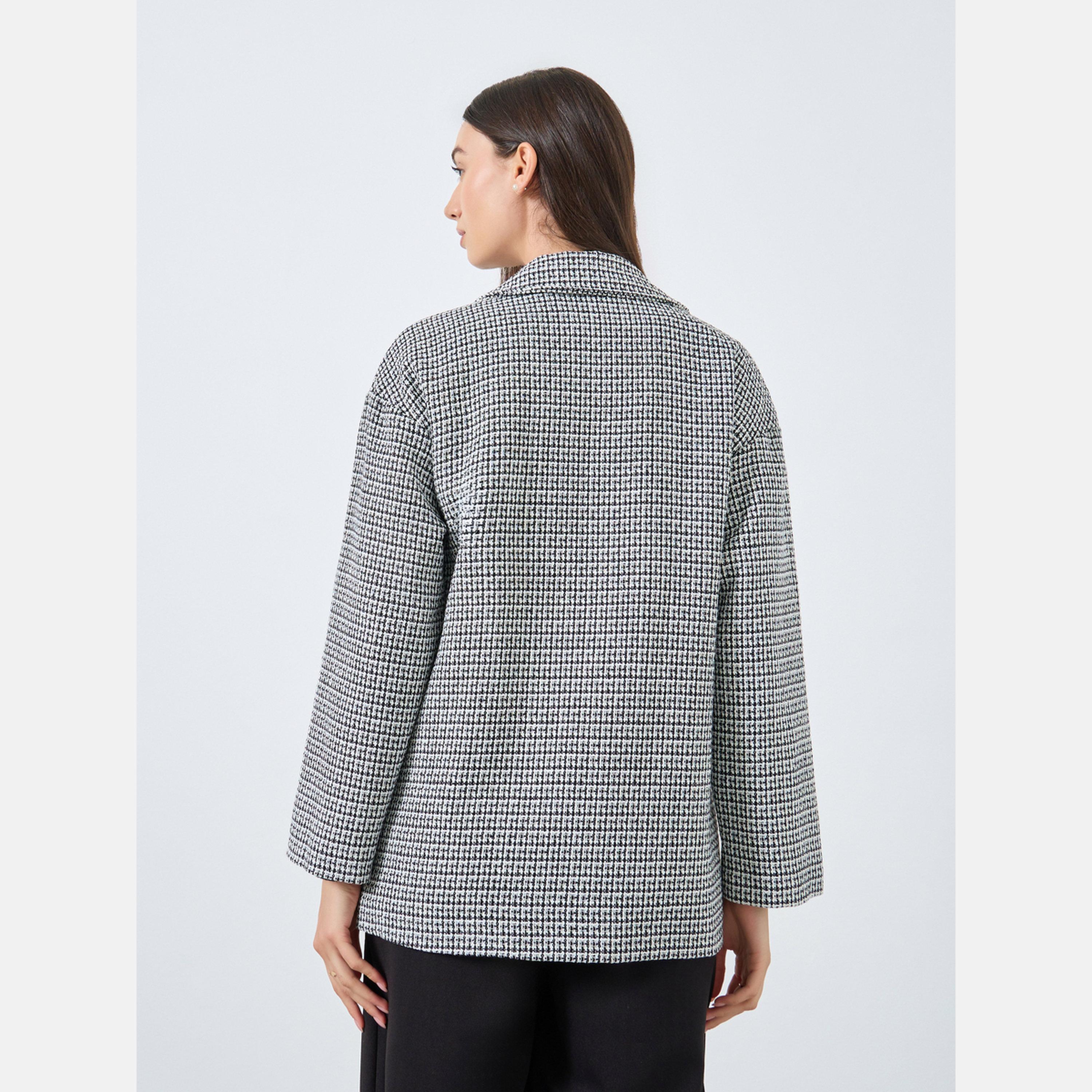 Take Two Houndstooth Print Collared Long Sleeves Women's Double-Breasted Blazer-women-clothing-coatsandjackets-blazers-image-5