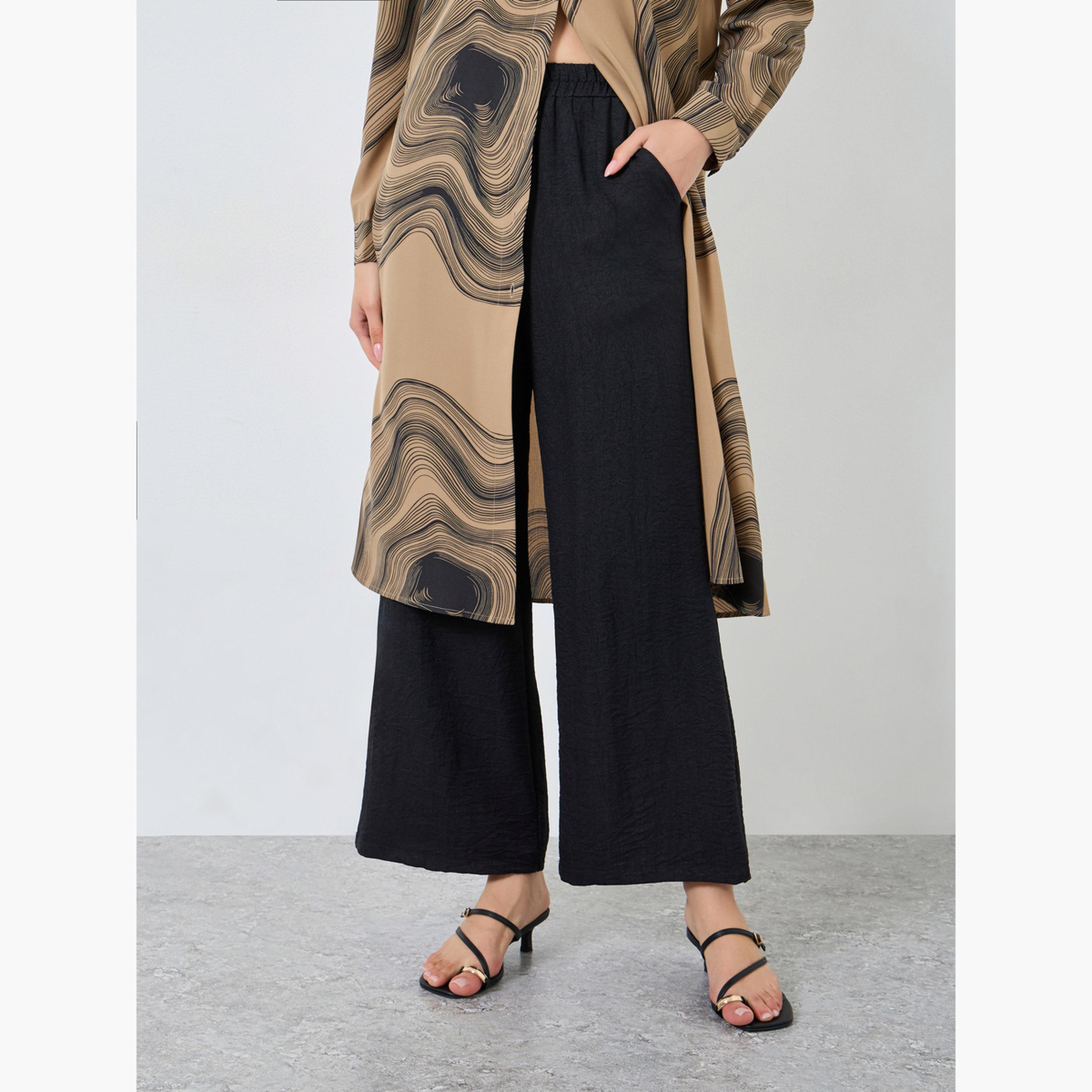 تيك تو - قميص وبنطال طويلان بطبعة رخامية لون بني-women-clothing-coordsets-image-4