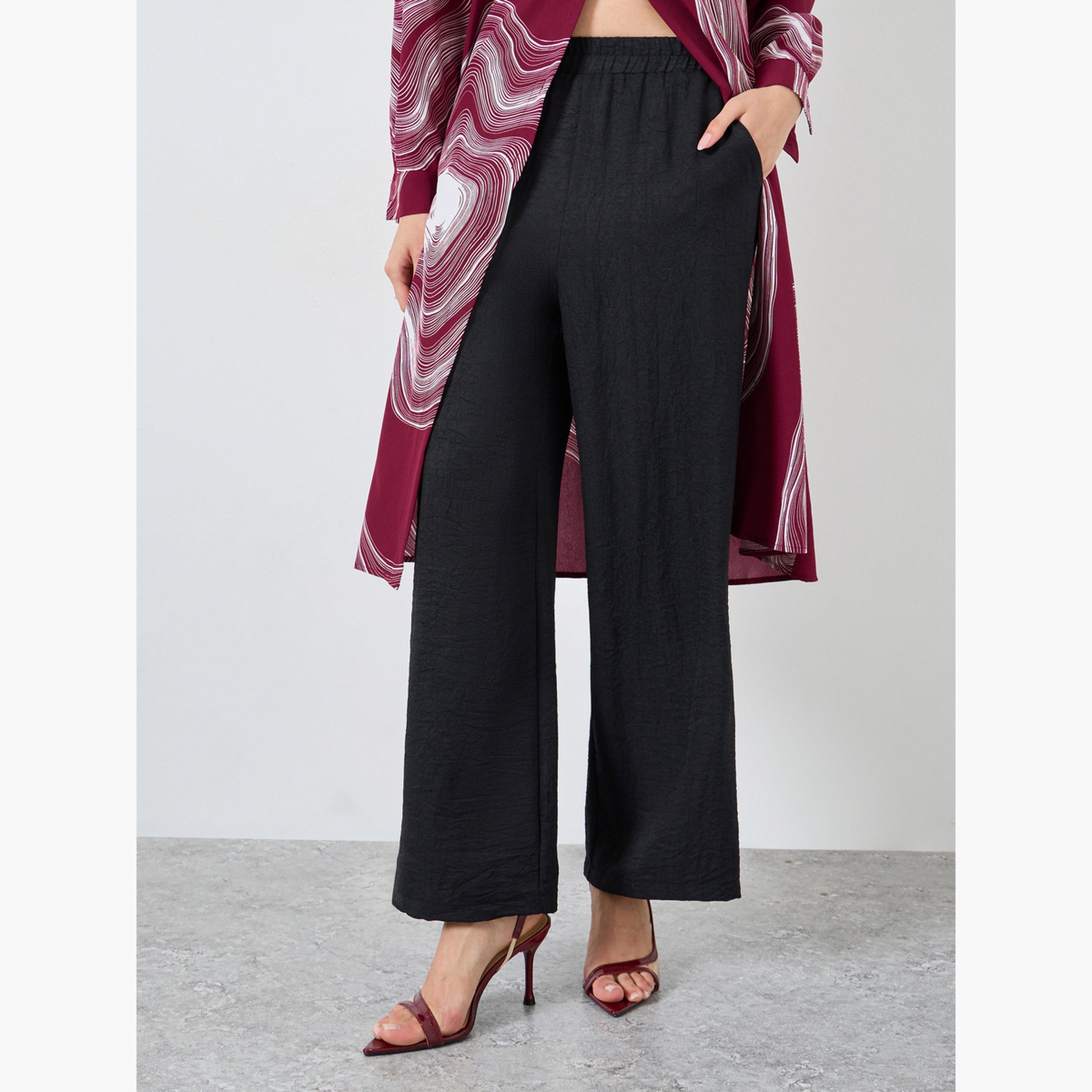 تيك تو - قميص وبنطال طويل طبعة رخامية باللون البرغندي-women-clothing-coordsets-image-4