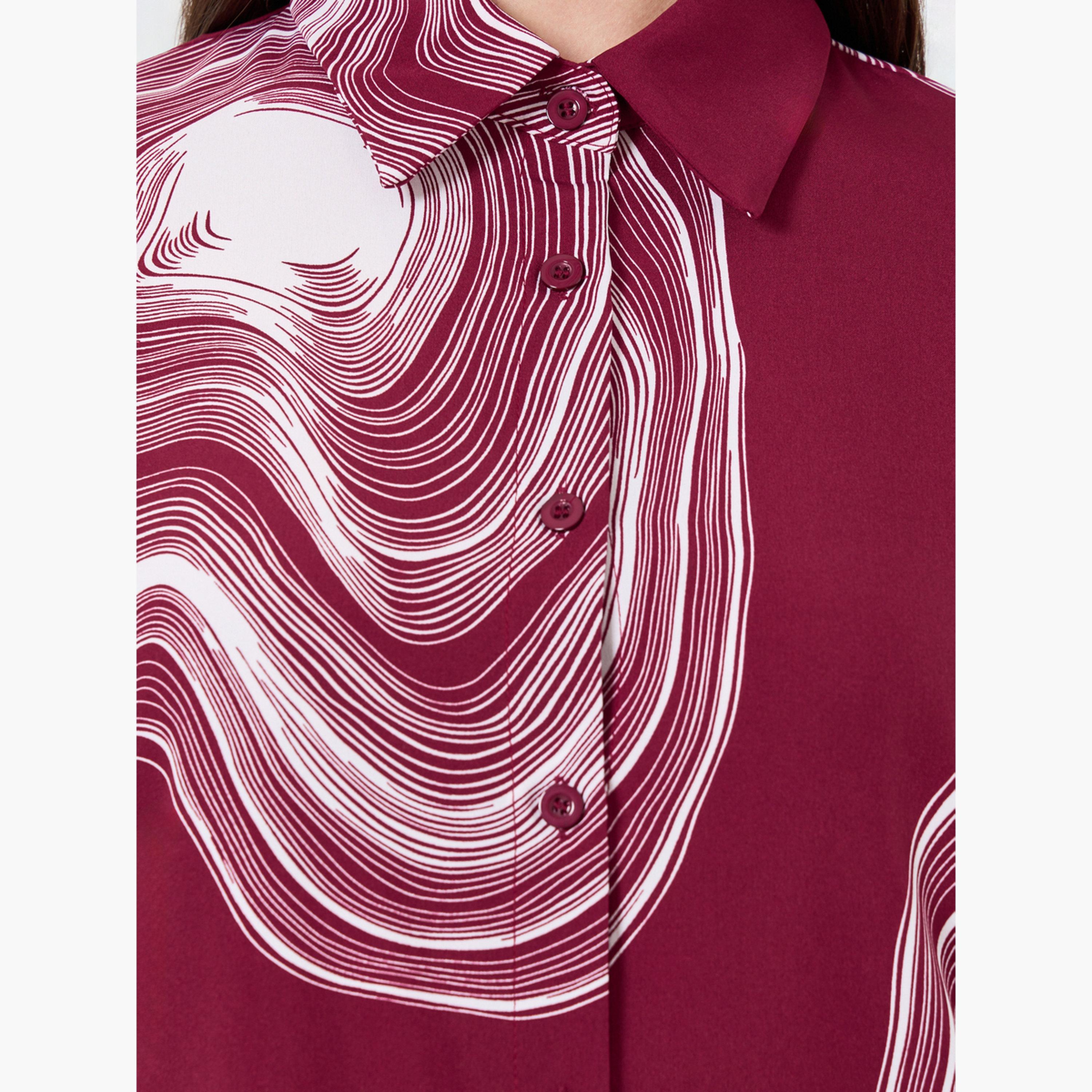 تيك تو - قميص وبنطال طويل طبعة رخامية باللون البرغندي-women-clothing-coordsets-image-5