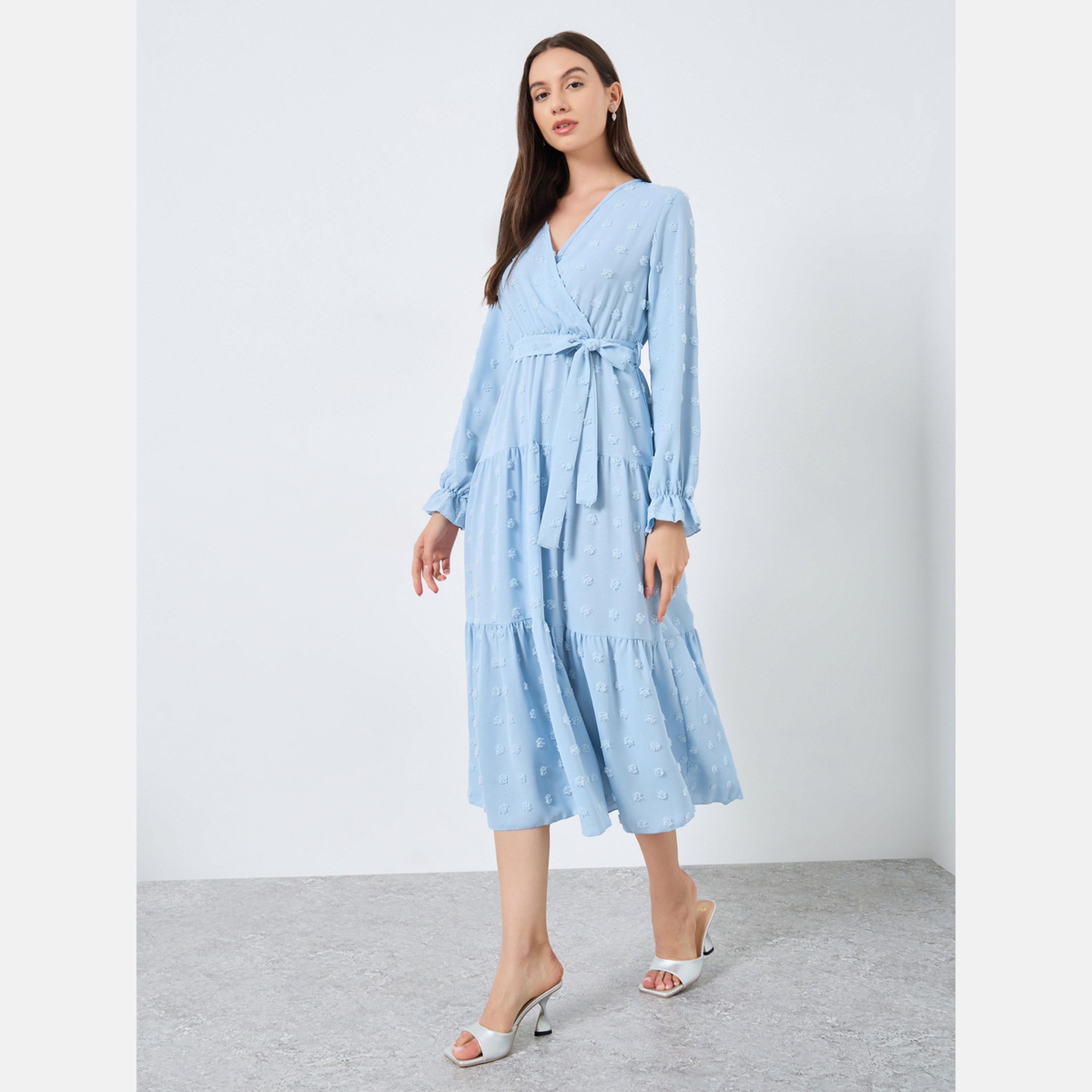 Take Two Blue Swiss Dots Detail Midi Dress-women-clothing-dresses-image-1