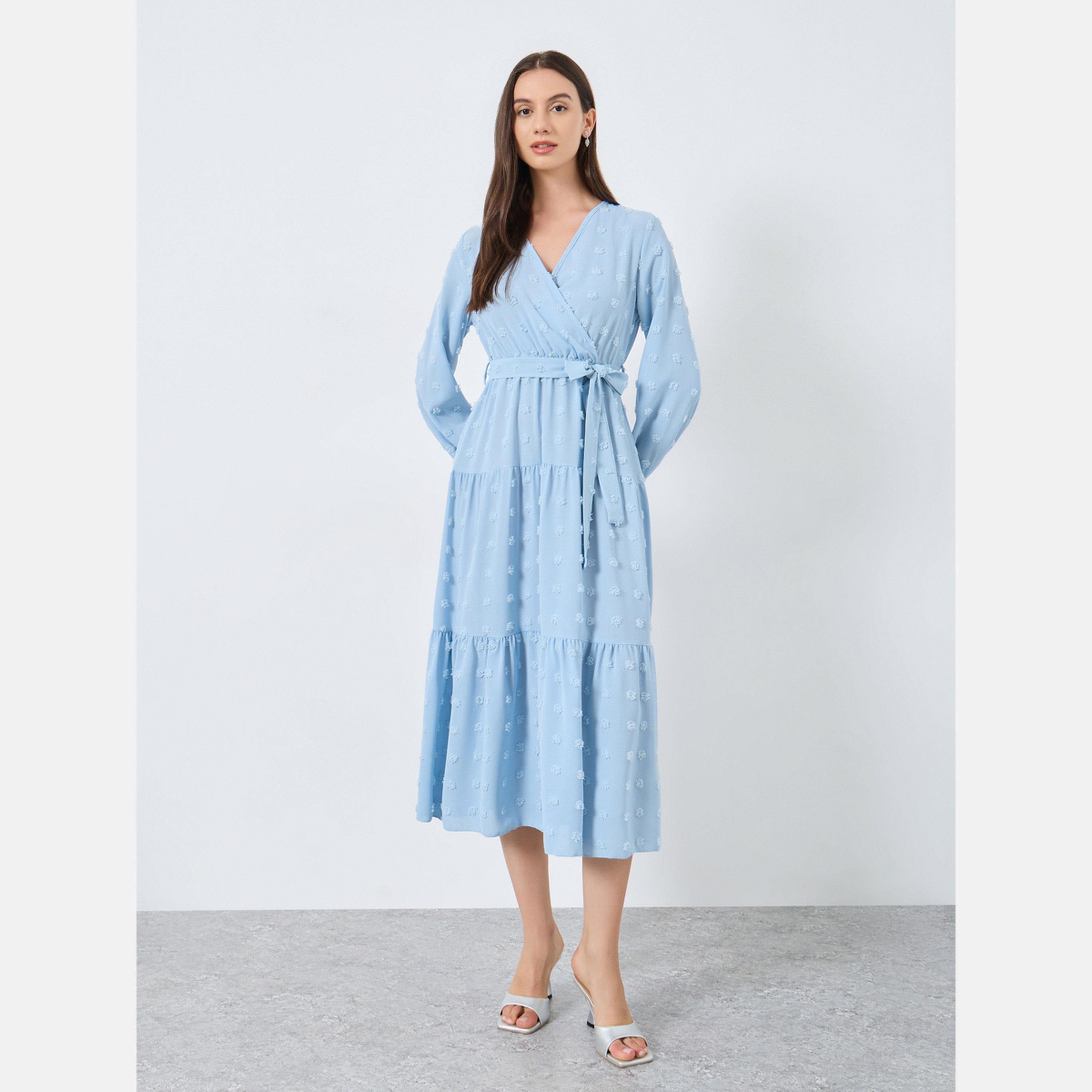 Take Two Blue Swiss Dots Detail Midi Dress-women-clothing-dresses-image-2