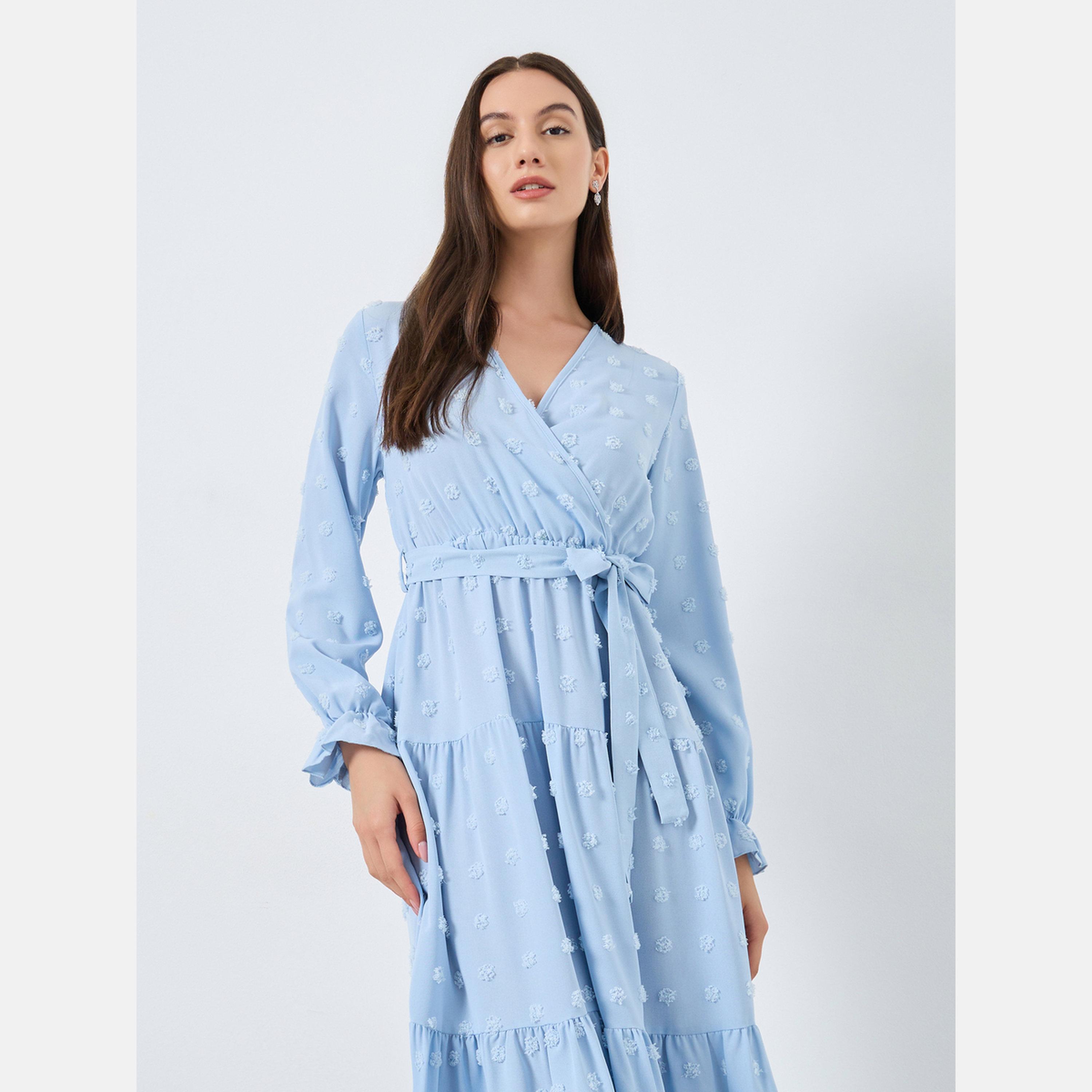 Take Two Blue Swiss Dots Detail Midi Dress-women-clothing-dresses-image-3