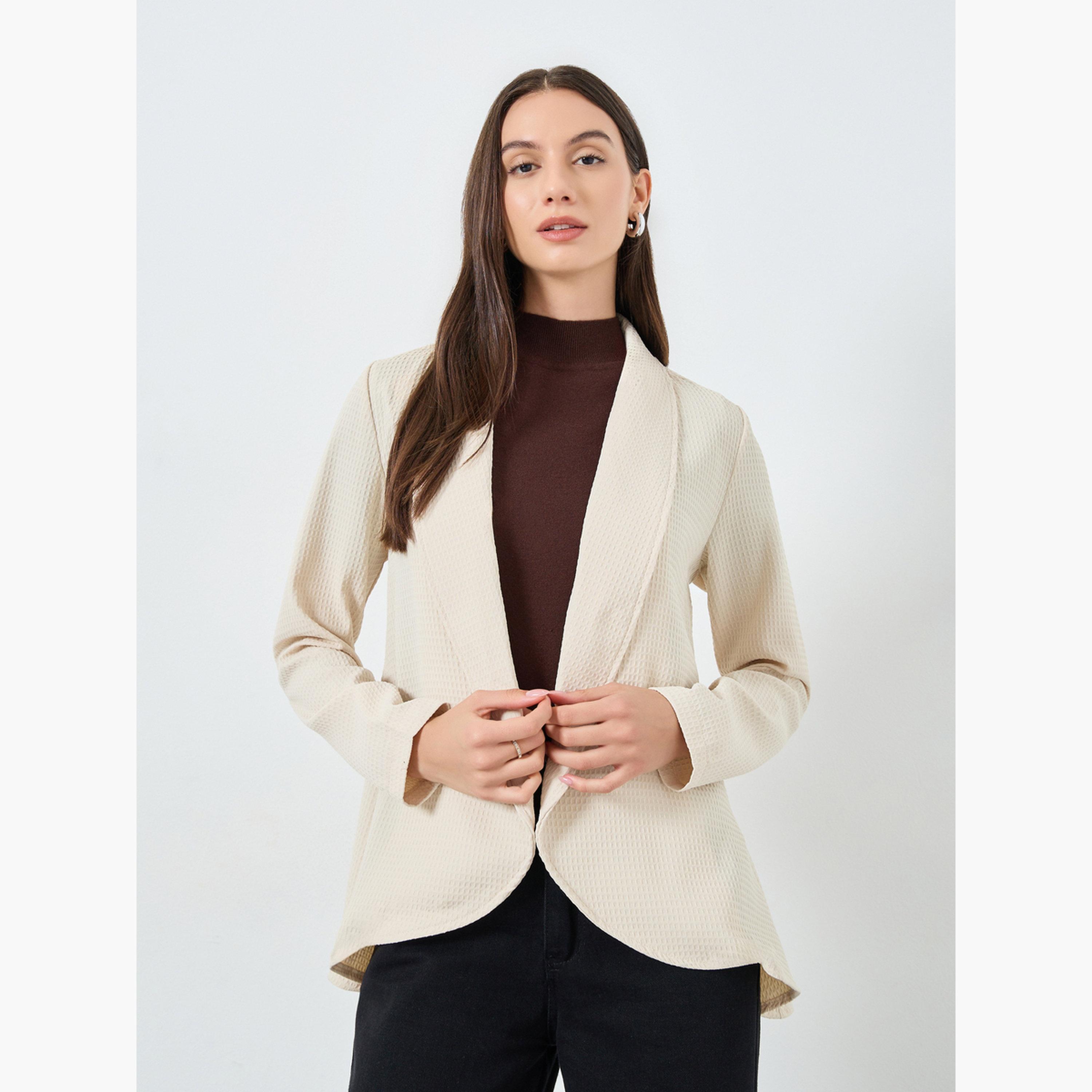 تيك تو - بليزر نسائي مفتوح من الأمام بأكمام طويلة وياقة شال باللون البيج-women-winterwear-cardigansandjumpers-cardigans-image-1
