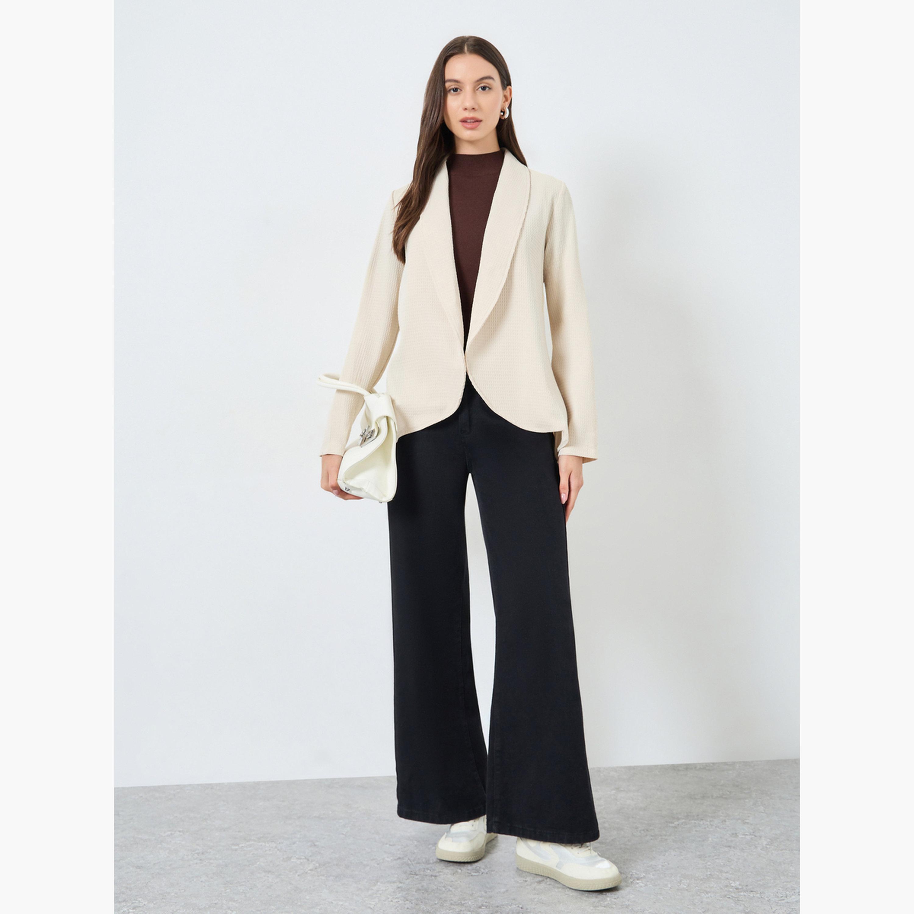 تيك تو - بليزر نسائي مفتوح من الأمام بأكمام طويلة وياقة شال باللون البيج-women-winterwear-cardigansandjumpers-cardigans-image-2