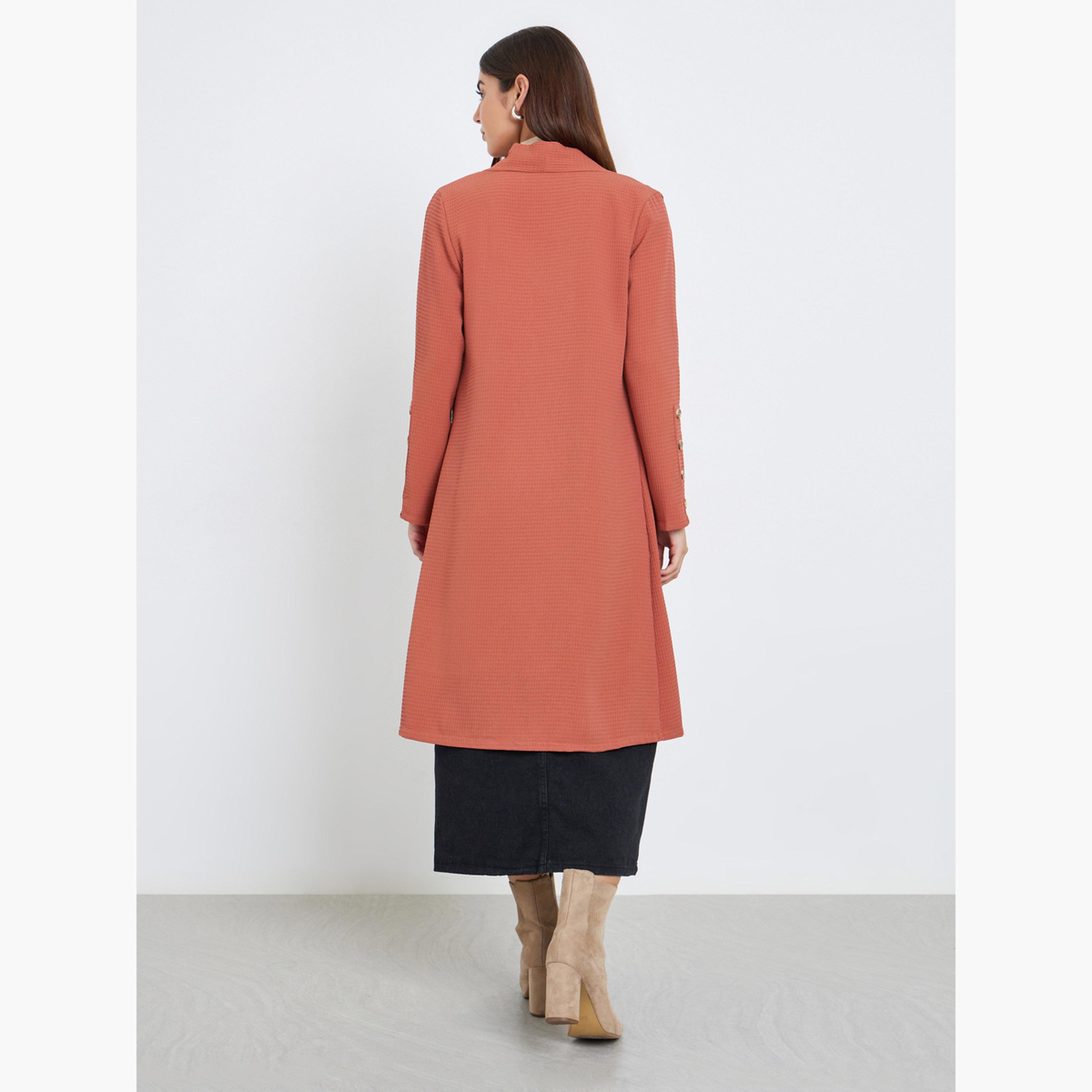 Take Two Rust Textured Shawl Collar Long Sleeves Women's Open Front Kimono-women-winterwear-cardigansandjumpers-cardigans-image-3