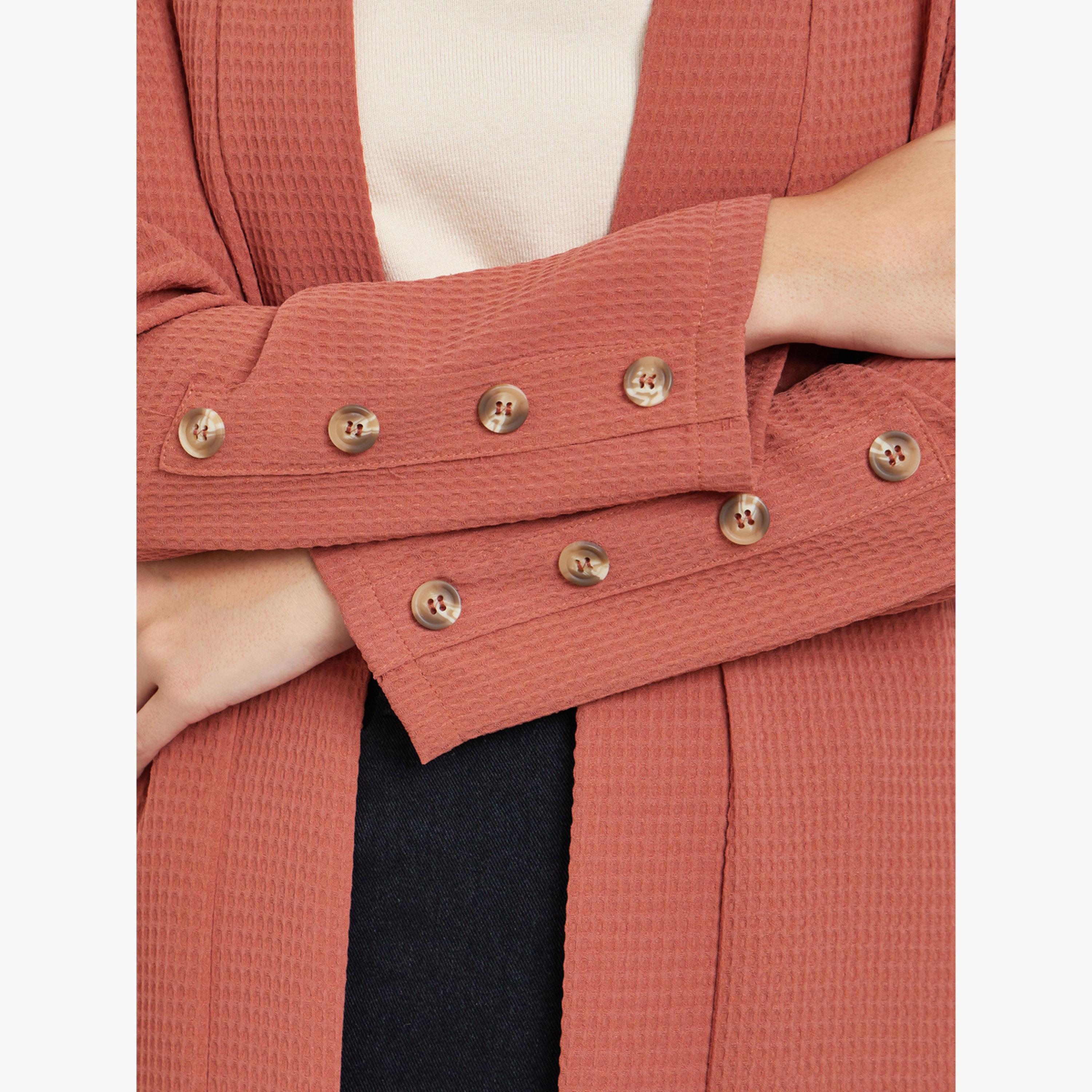 Take Two Rust Textured Shawl Collar Long Sleeves Women's Open Front Kimono-women-winterwear-cardigansandjumpers-cardigans-image-4