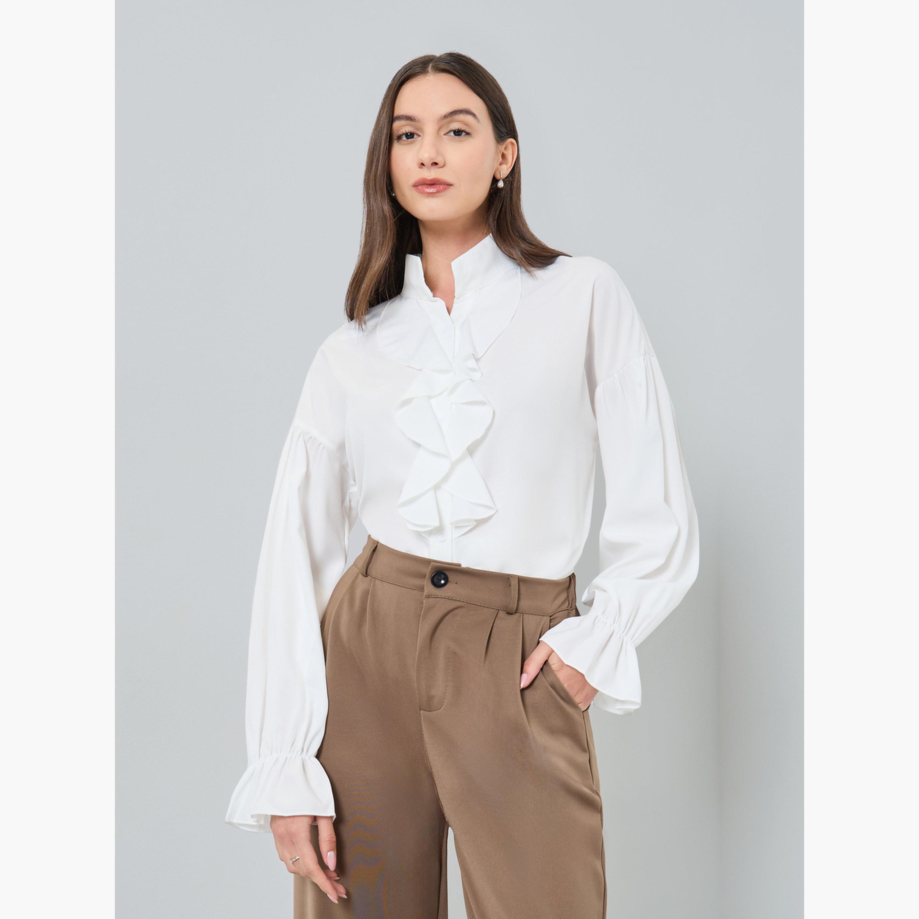 Take Two Front Ruffle Detail Long Sleeve Shirts-women-clothing-shirtsandblouses-shirts-image-1