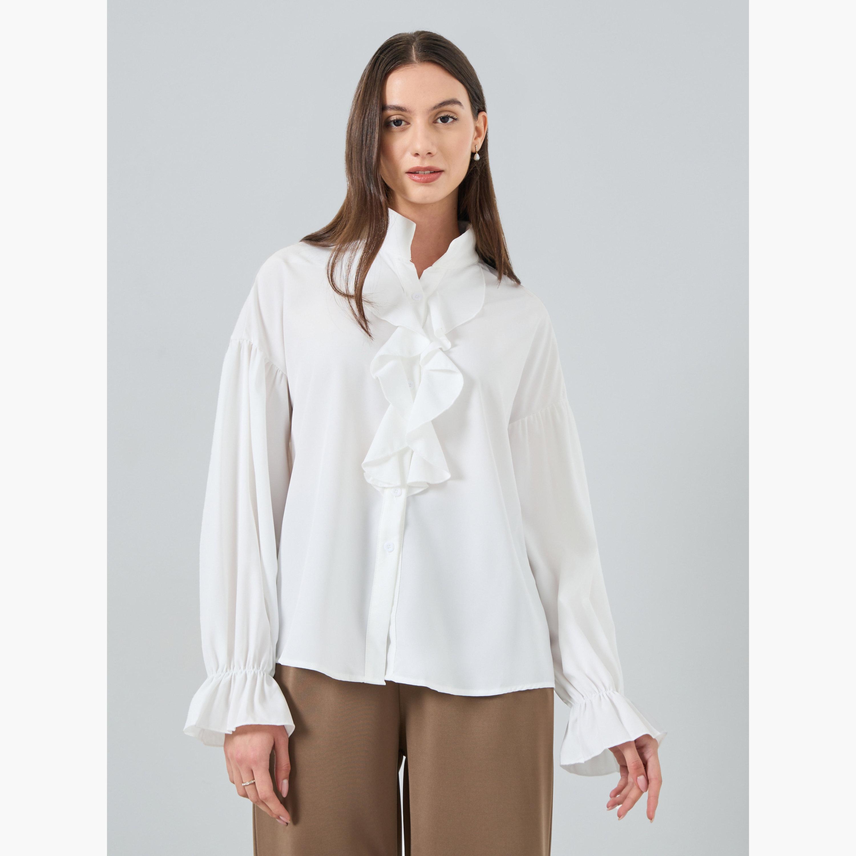 تيك تو - قميص بأكمام طويلة وتفاصيل كشكشة أمامية-women-clothing-shirtsandblouses-shirts-image-3