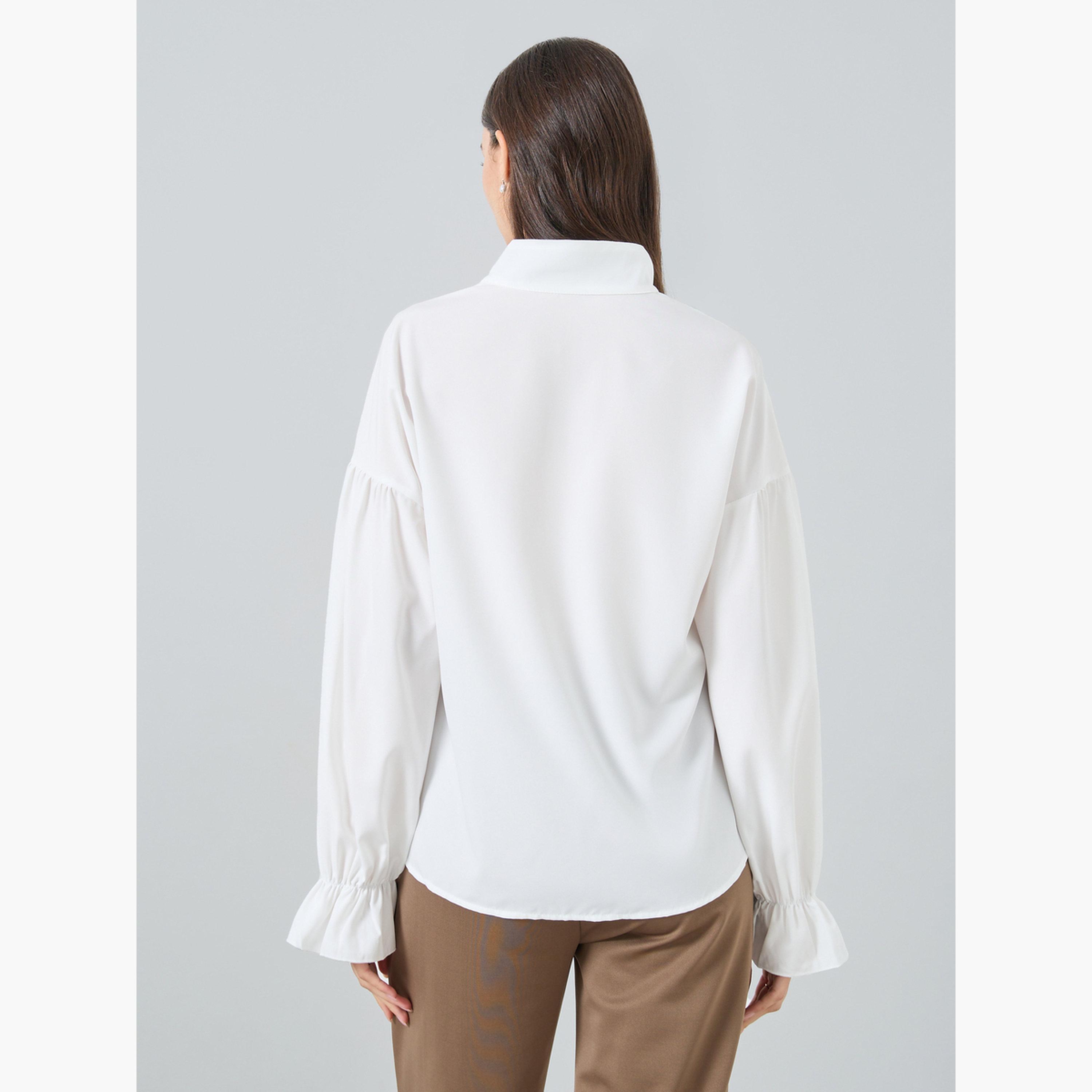 تيك تو - قميص بأكمام طويلة وتفاصيل كشكشة أمامية-women-clothing-shirtsandblouses-shirts-image-4
