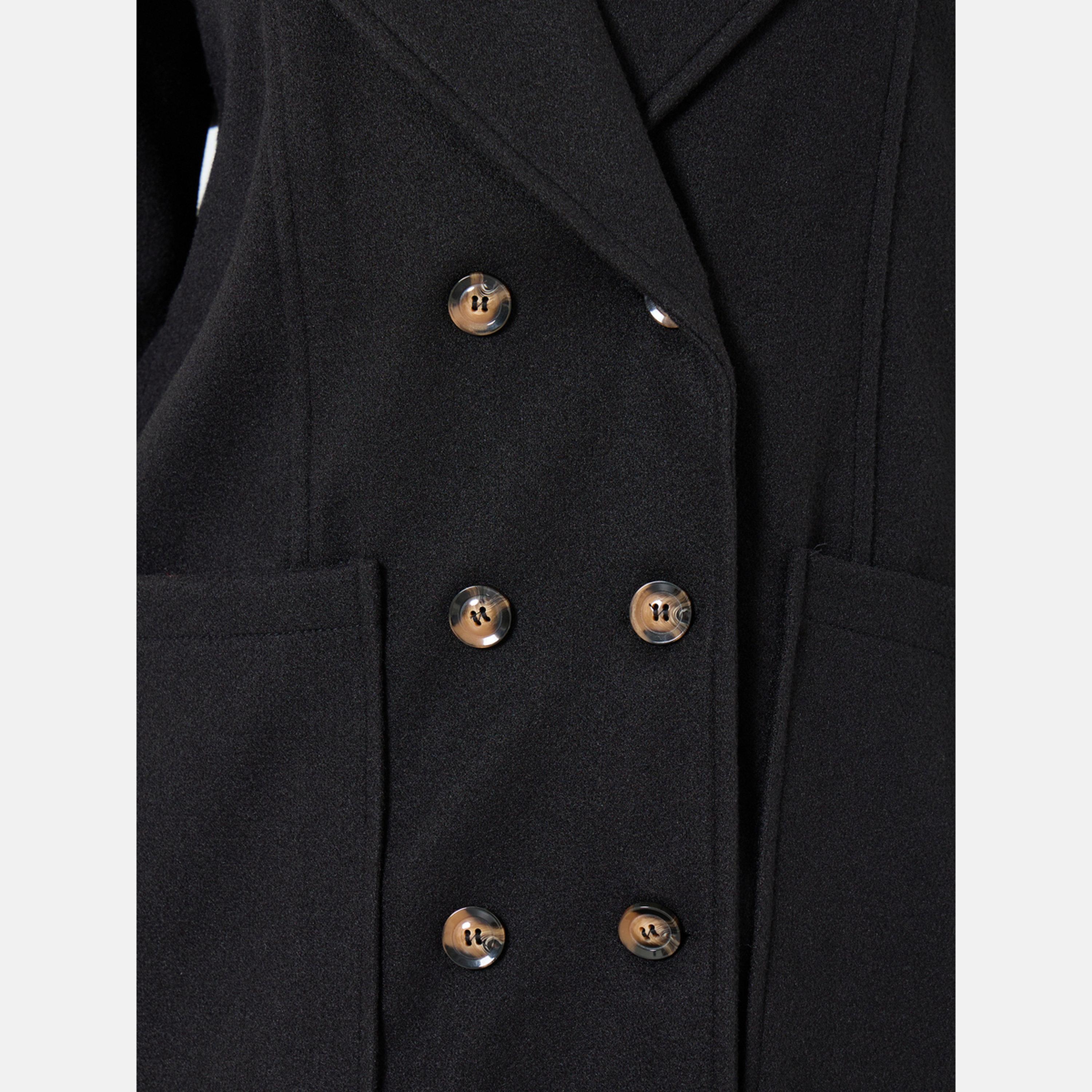 Take Two Black Collared Long Sleeves Women's Double Breasted Pocket Detail Wool Like Coat-women-winterwear-coatsandjackets-coats-image-3