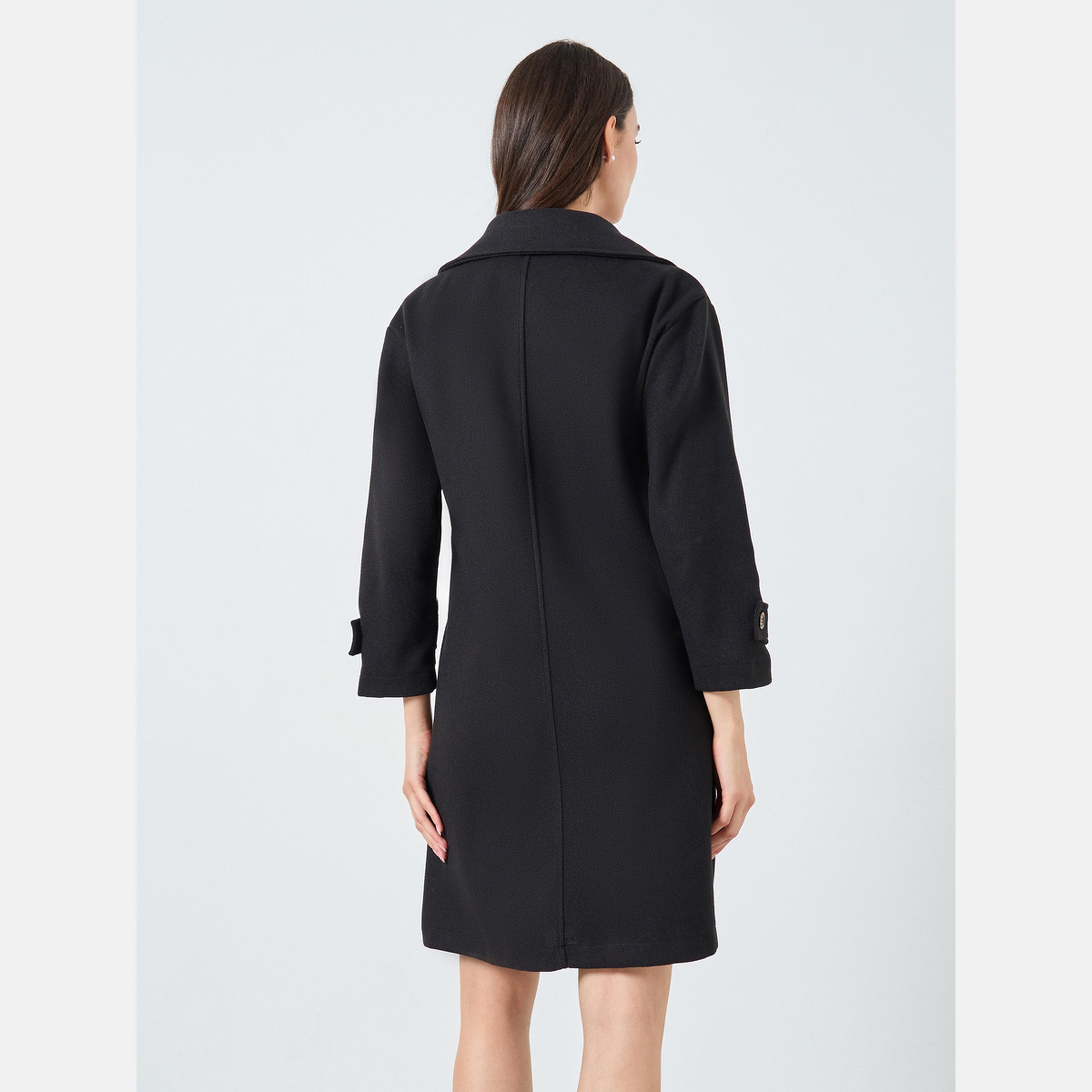 Take Two Black Collared Long Sleeves Women's Double Breasted Pocket Detail Wool Like Coat-women-winterwear-coatsandjackets-coats-image-4