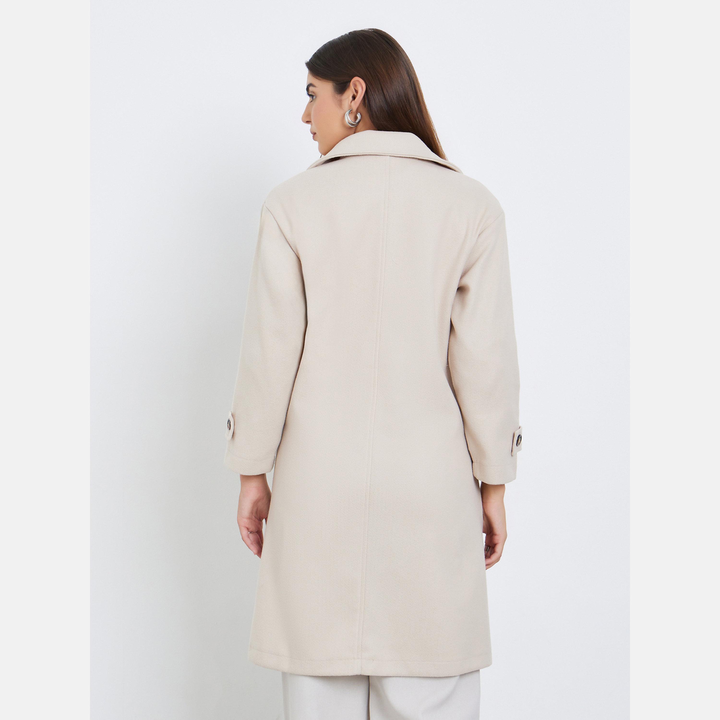 تيك تو - معطف نسائي من الصوف ذو ياقة وأكمام طويلة وجيوب مزدوجة الصدر باللون البيج-women-clothing-coatsandjackets-coats-image-5