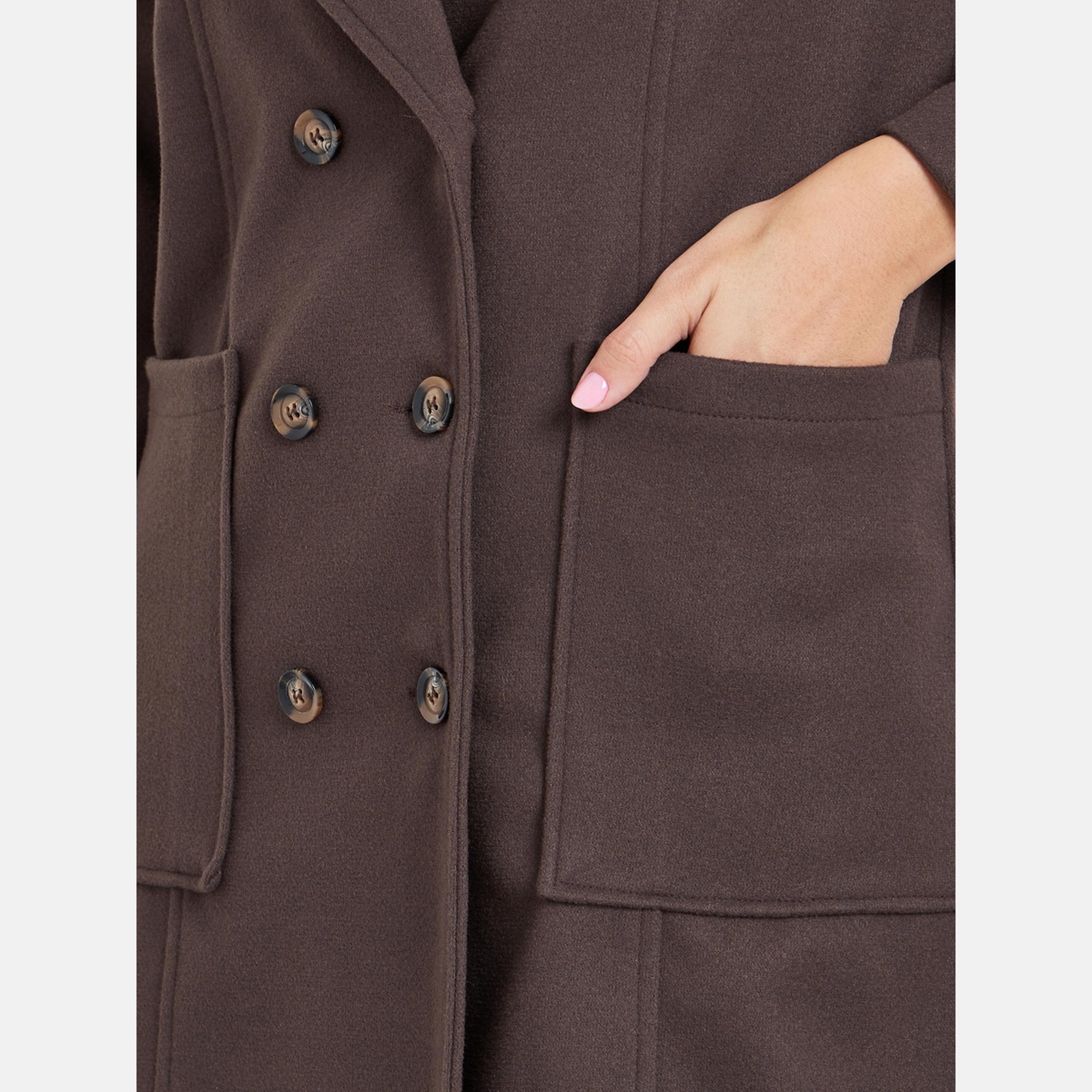 Take Two Brown Collared Long Sleeves Women's Double Breasted Pocket Detail Wool Like Coat-women-winterwear-coatsandjackets-coats-image-3