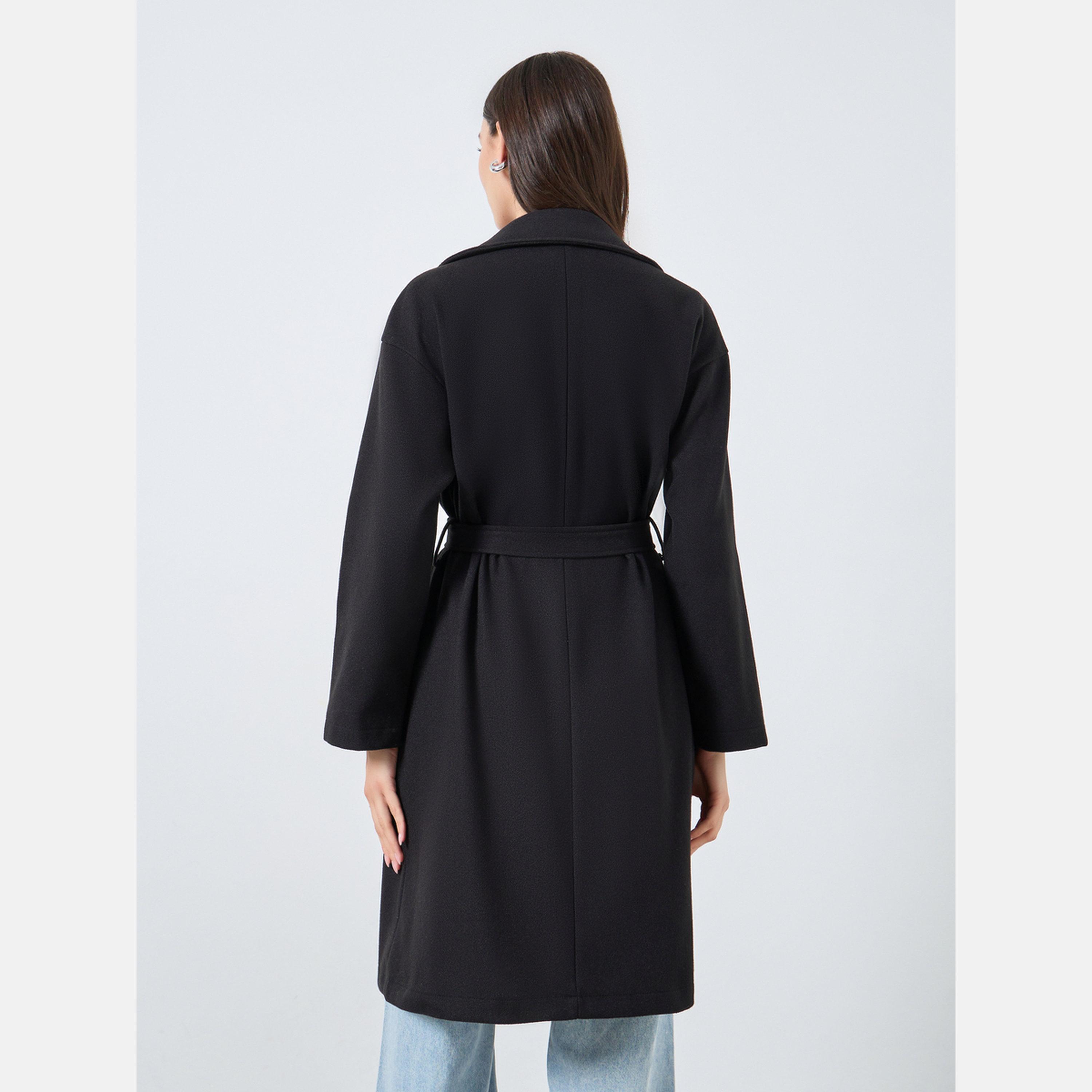 Take Two Black Solid Regular Fit Collared Long Sleeves Women's Wool Like Midi Coat-women-clothing-coatsandjackets-coats-image-5