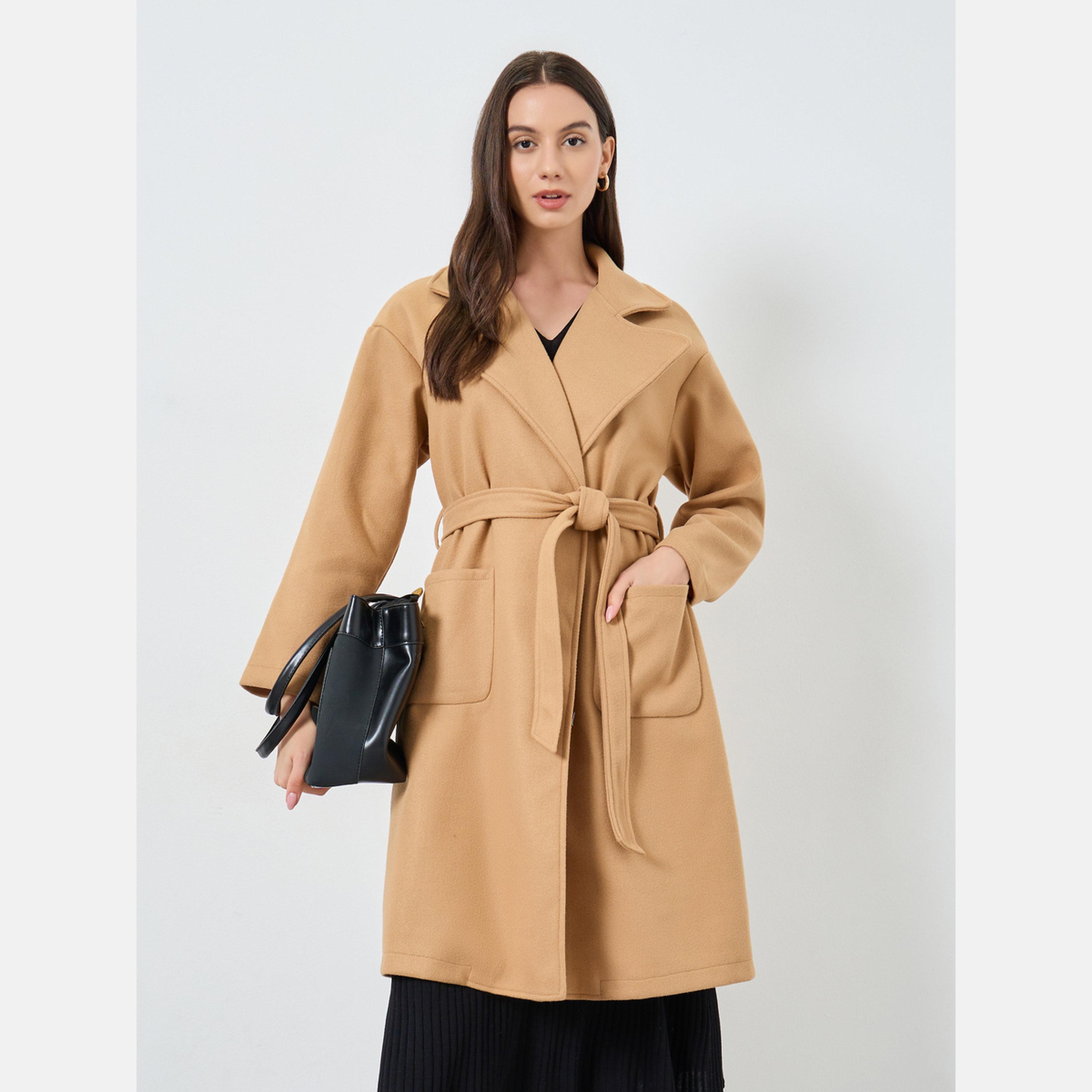 Take Two Mustard Solid Regular Fit Collared Long Sleeves Women's Wool Like Midi Coat-women-clothing-coatsandjackets-coats-image-1