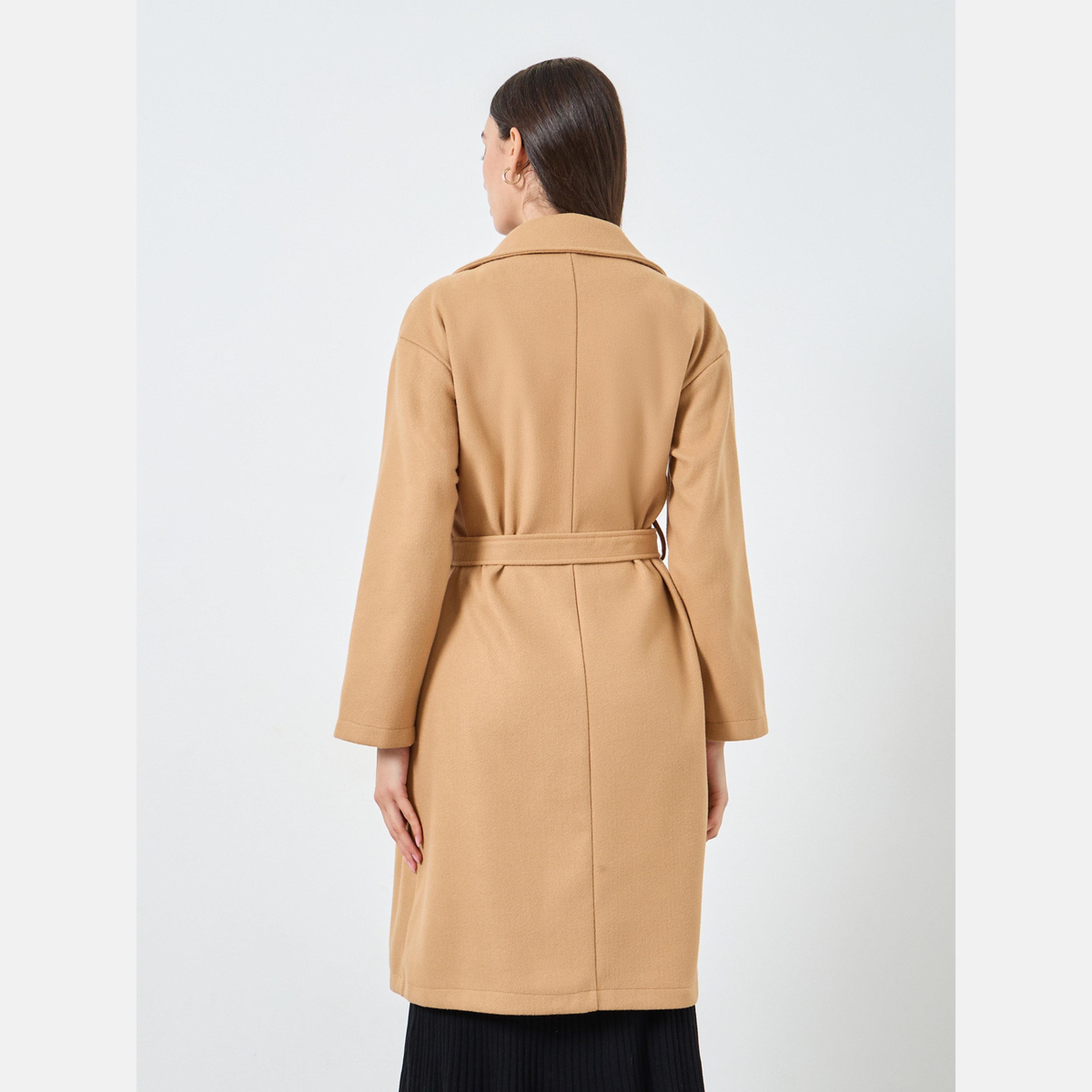 Take Two Mustard Solid Regular Fit Collared Long Sleeves Women's Wool Like Midi Coat-women-clothing-coatsandjackets-coats-image-5