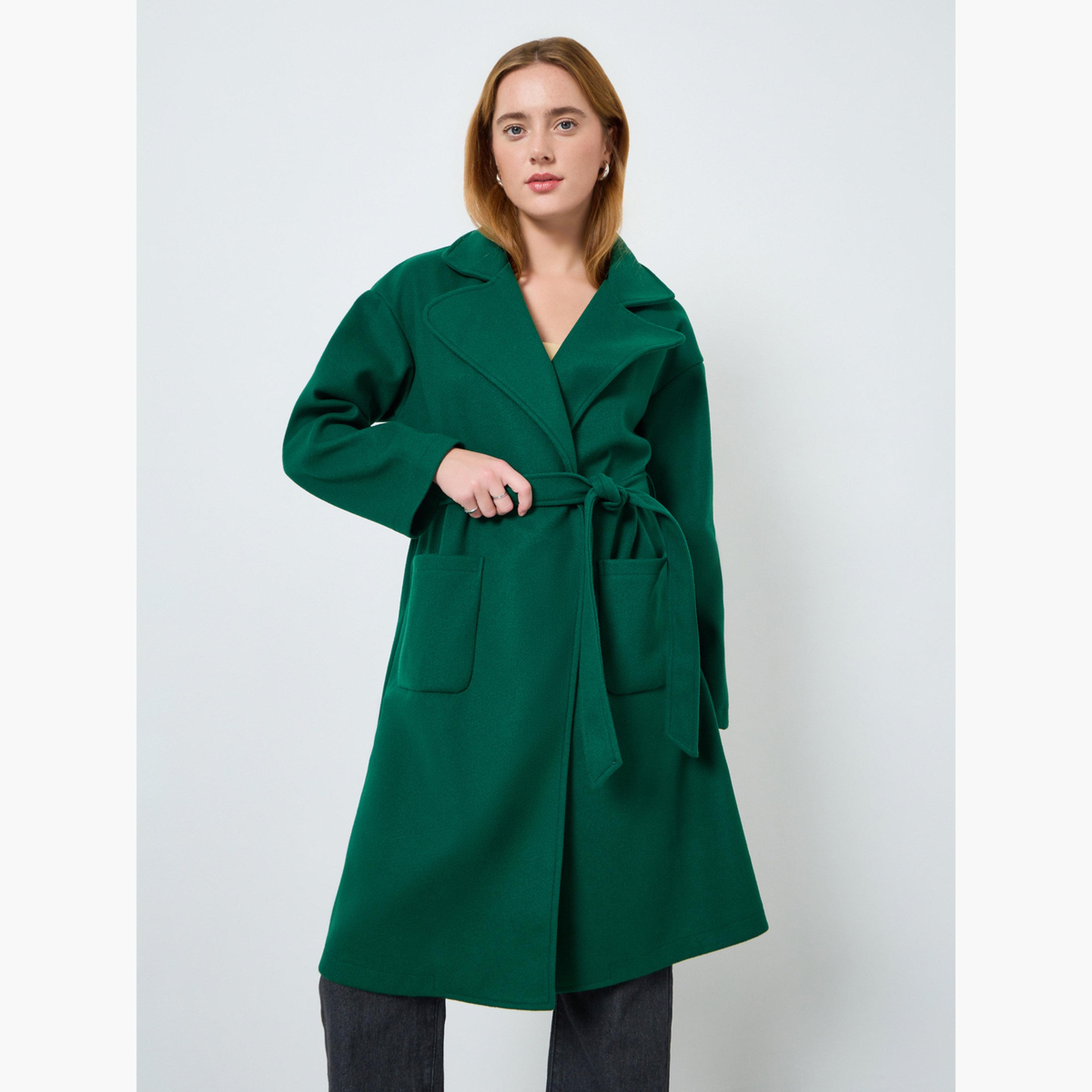 Take Two Women Dark Green Regular Fit Wool Like Midi Coat-women-clothing-coatsandjackets-coats-image-1