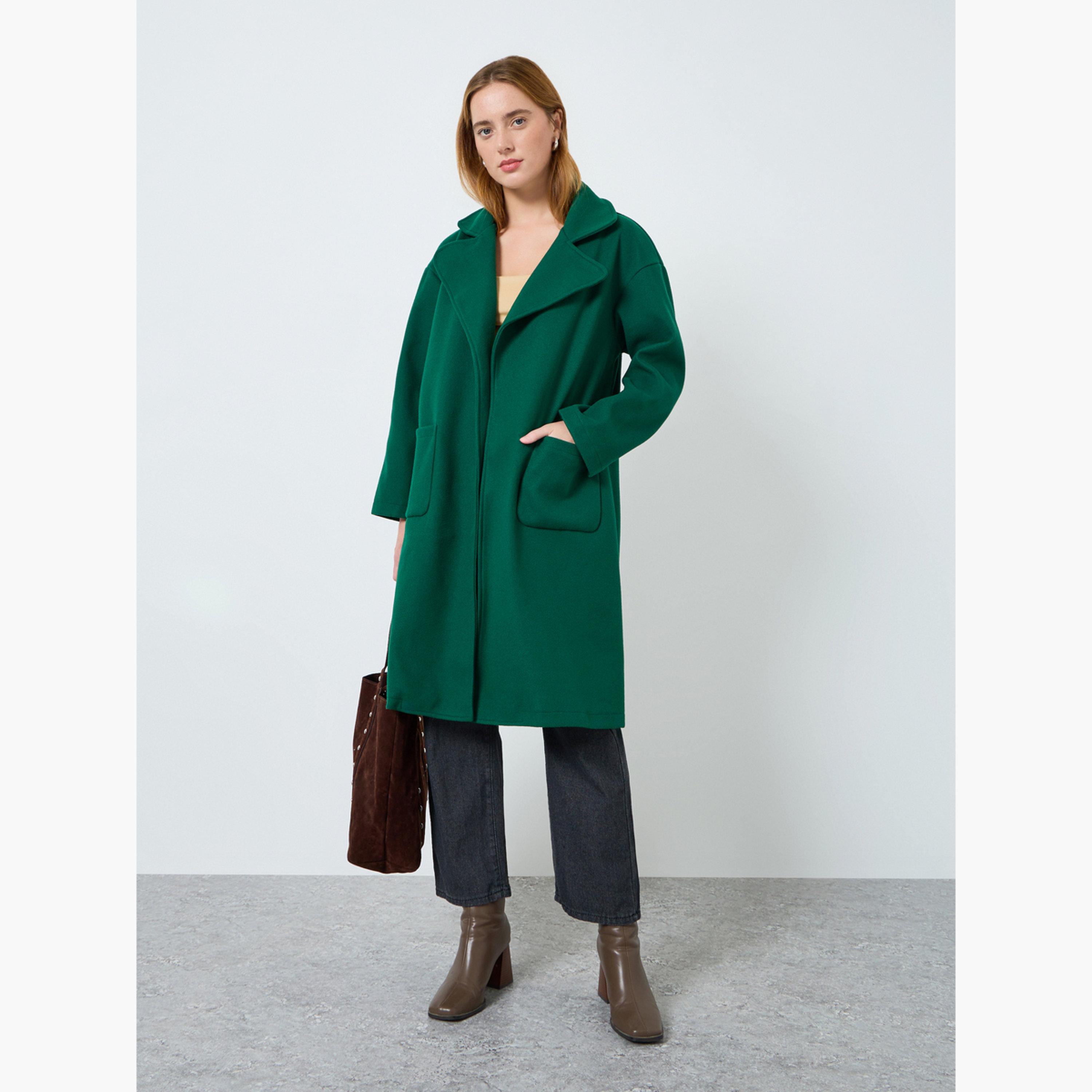 Take Two Women Dark Green Regular Fit Wool Like Midi Coat-women-clothing-coatsandjackets-coats-image-2