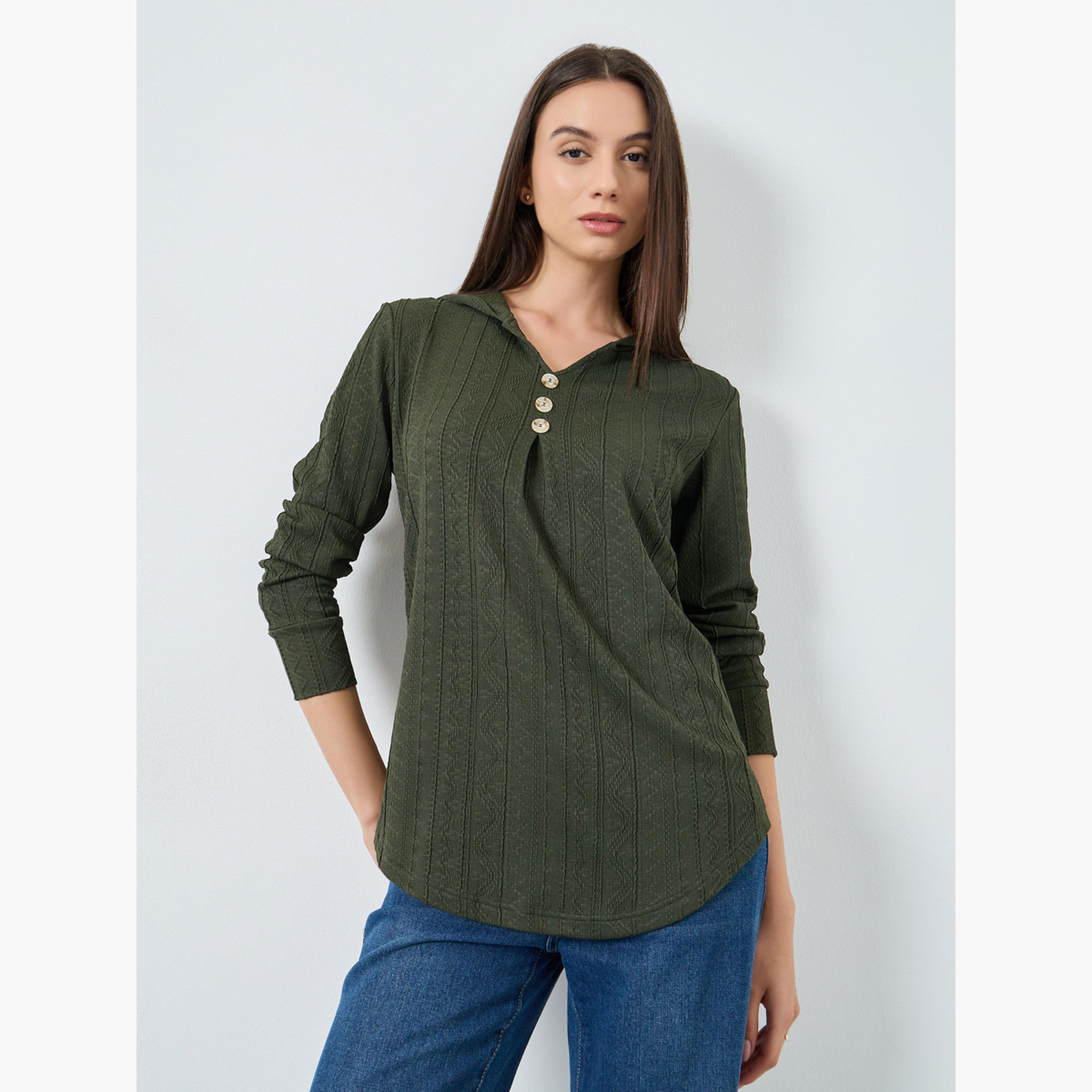 تيك تو - بلوزة بغطاء رأس باللون الأخضر الداكن-women-winterwear-hoodiesandsweatshirts-hoodies-image-1