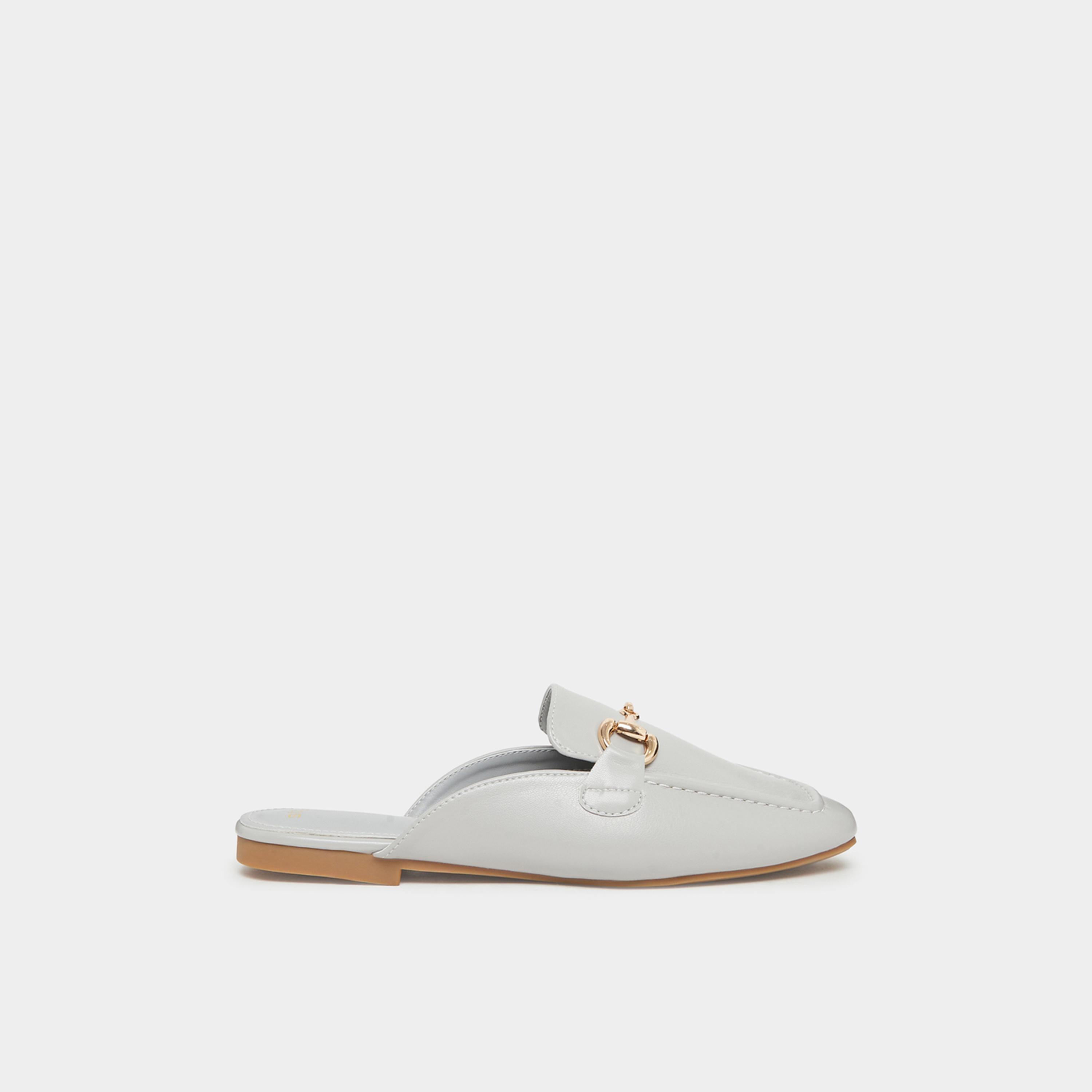 Styli Womens Grey Leather Mule Loafers-women-shoes-flats-mules-image-2