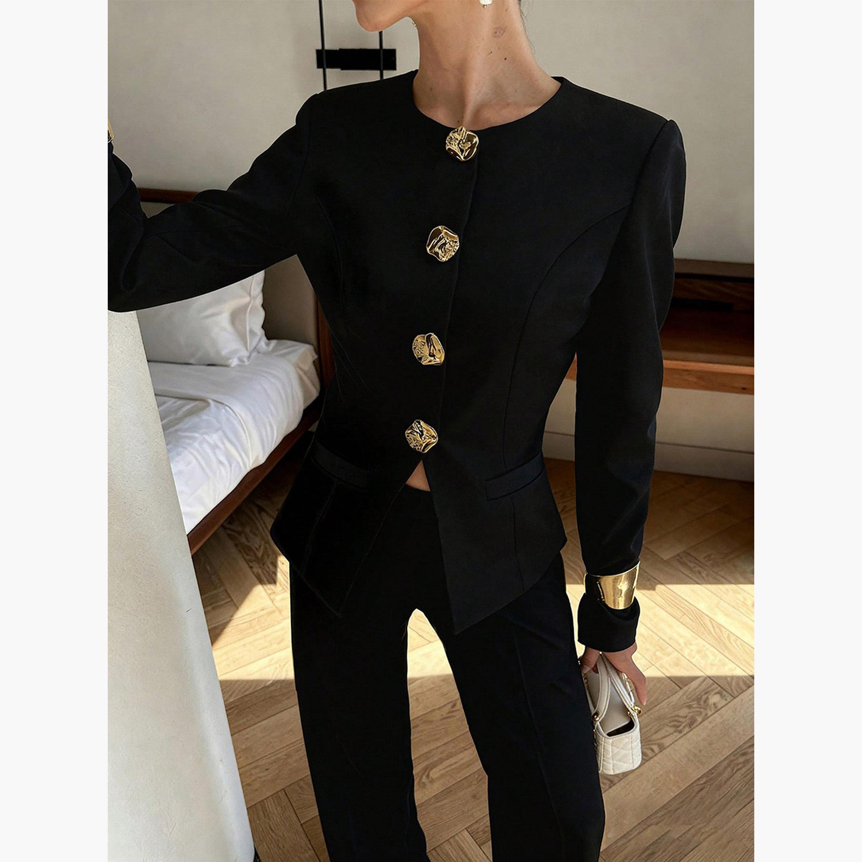 Take Two Embellished Detail Round Neck Long Sleeves Women's Buttoned Blazer-women-clothing-coatsandjackets-blazers-image-6